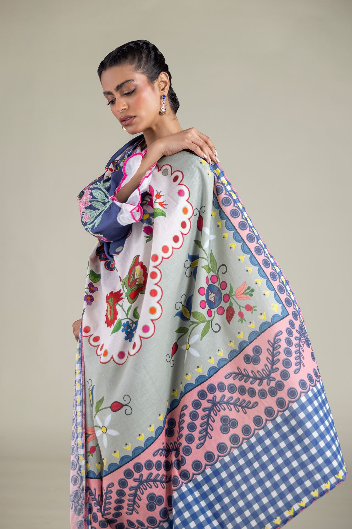 Embroidered Textured Cotton Geometric Dupatta - 1-26-102-A-F-VG
