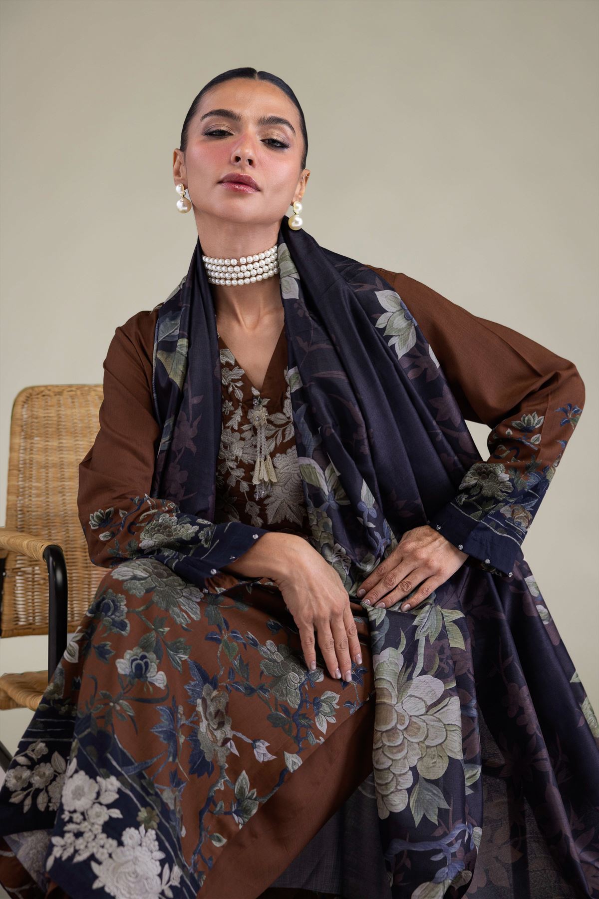 Embroidered Polyester Silk Brown Silk Dupatta - 2-26-206-A-F1-VG