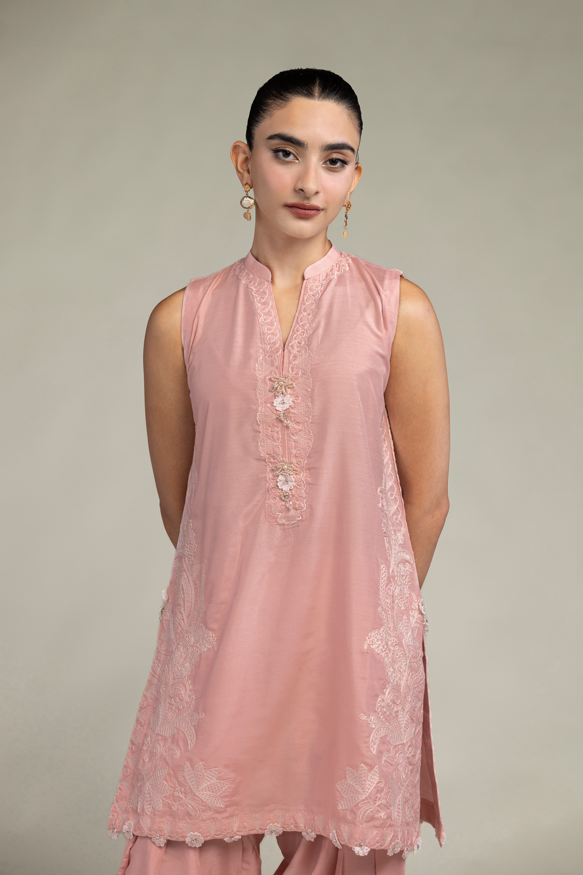 Raw Silk Sleeveless Pink Kurta - 2-26-302-A-F1-VG