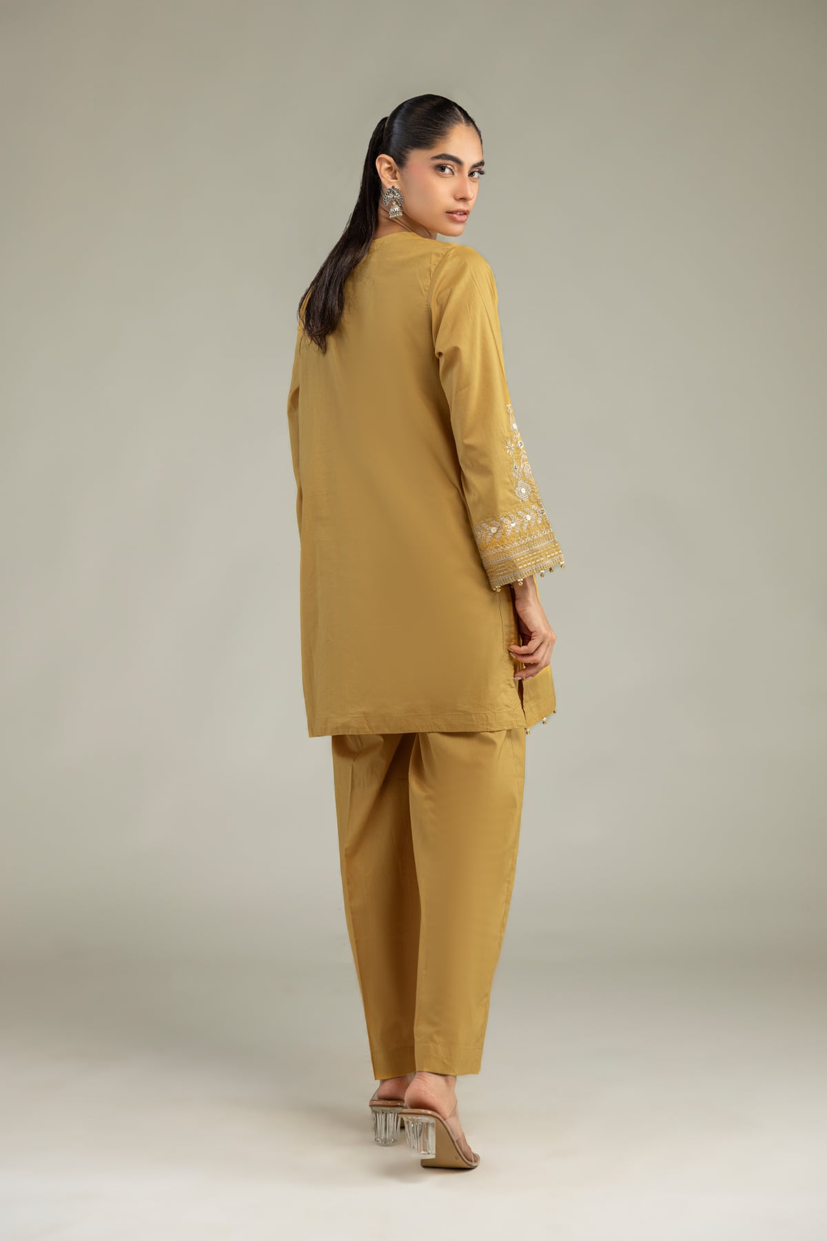 Embroidered Cambric Short Mustard Kurta - B1-2-26-106-A-C-VG