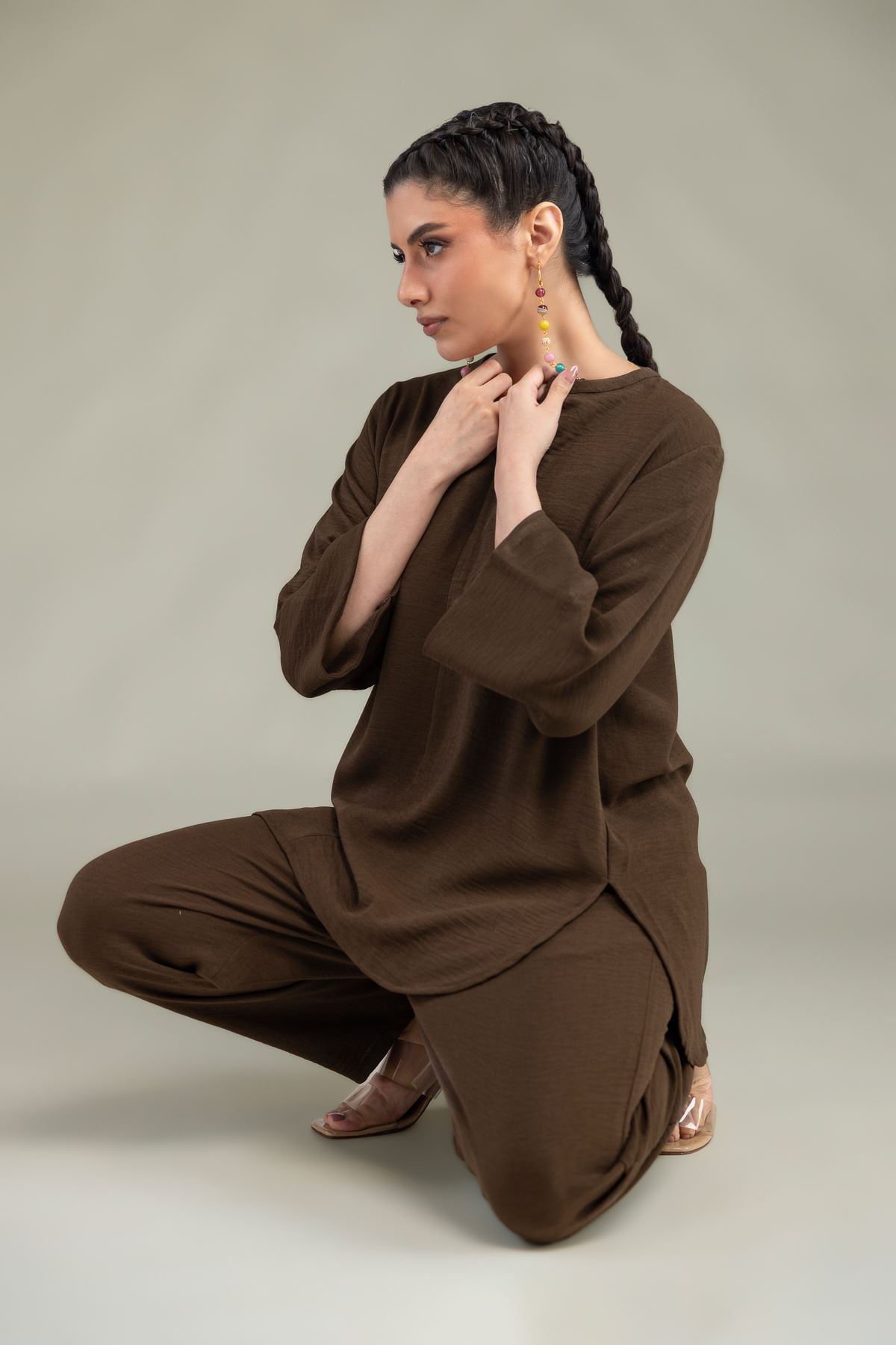 Dyed Crepe Georgette Solid V-Neck Tunic - 1-26-229-B-F1-VG
