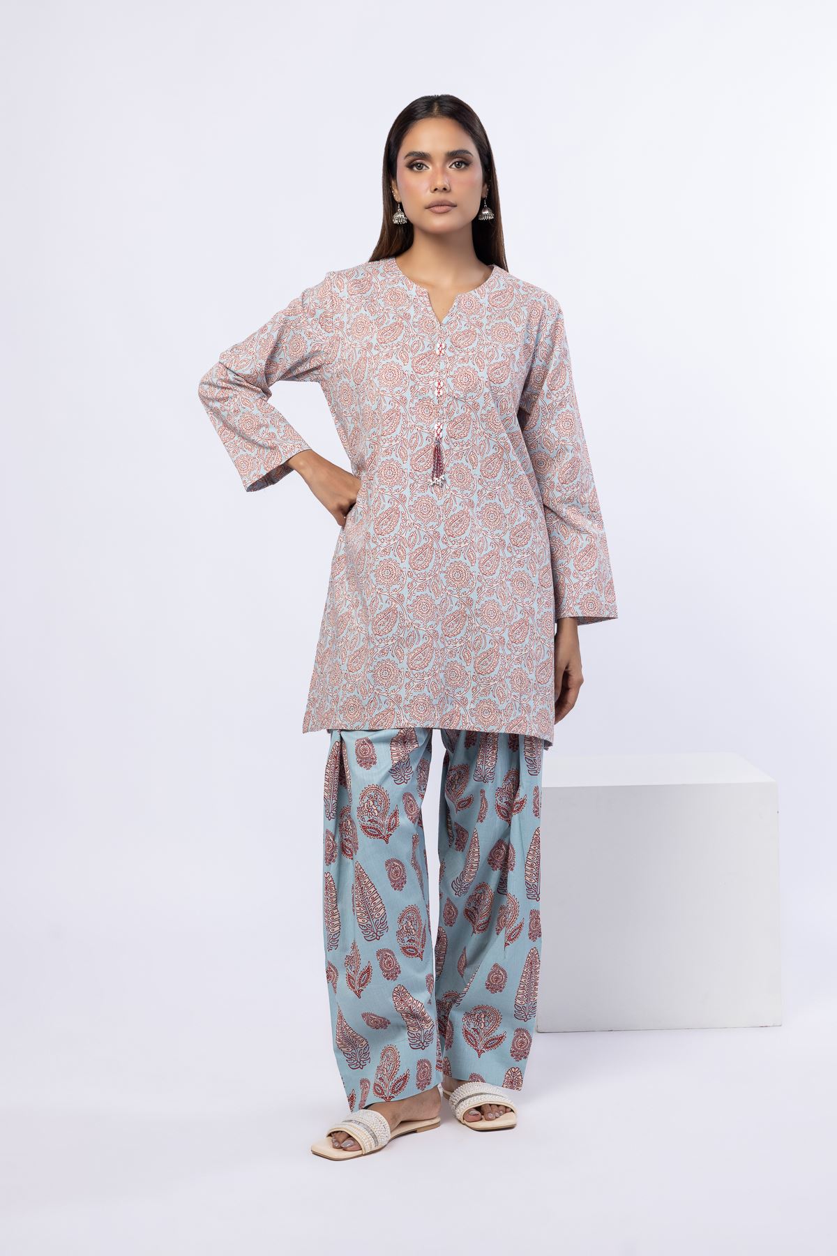 Printed Crosshatch Poplin Kurta - 25-08-8E6-02TA-VG