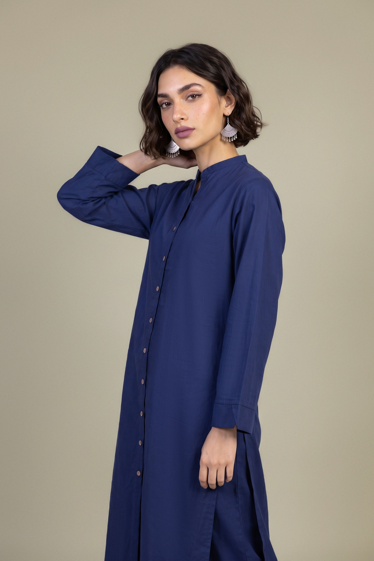 Dyed Poplin Navy Poplin Kurta - 2-26-202-A-D-VG