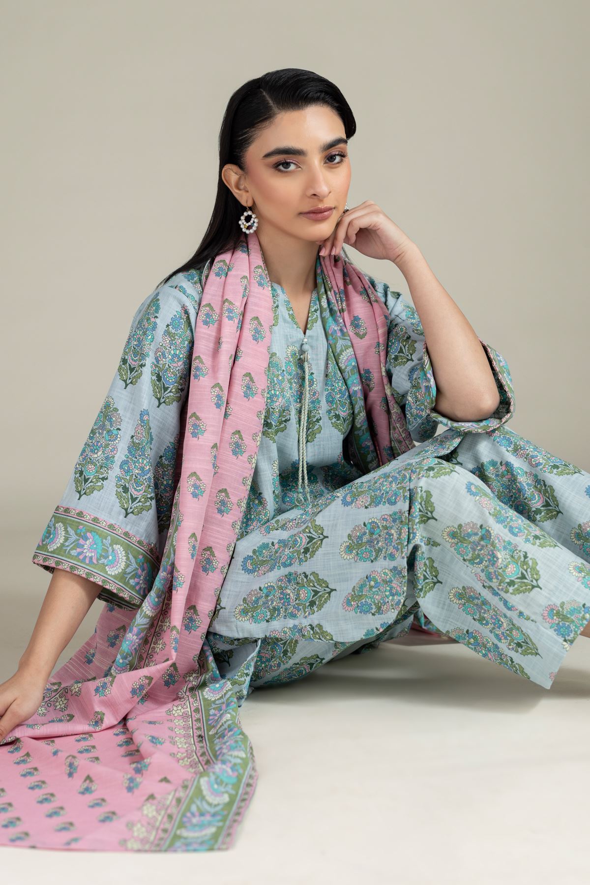 Printed Textured Cotton Dupatta - 25-04EX10-10TA-VG
