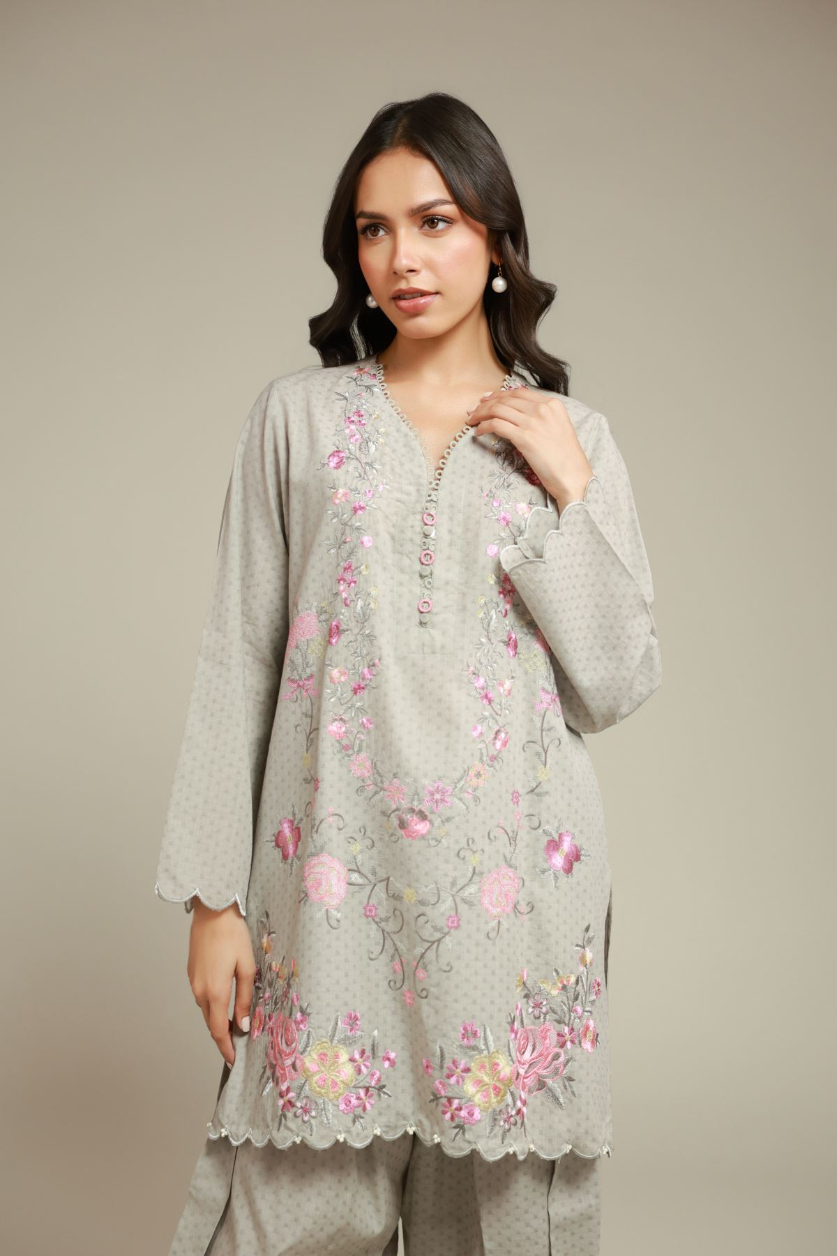 Embroidered Cotton Dobby Fabrics 2 Piece | Top and Bottom - A112-26-108EC2-VG