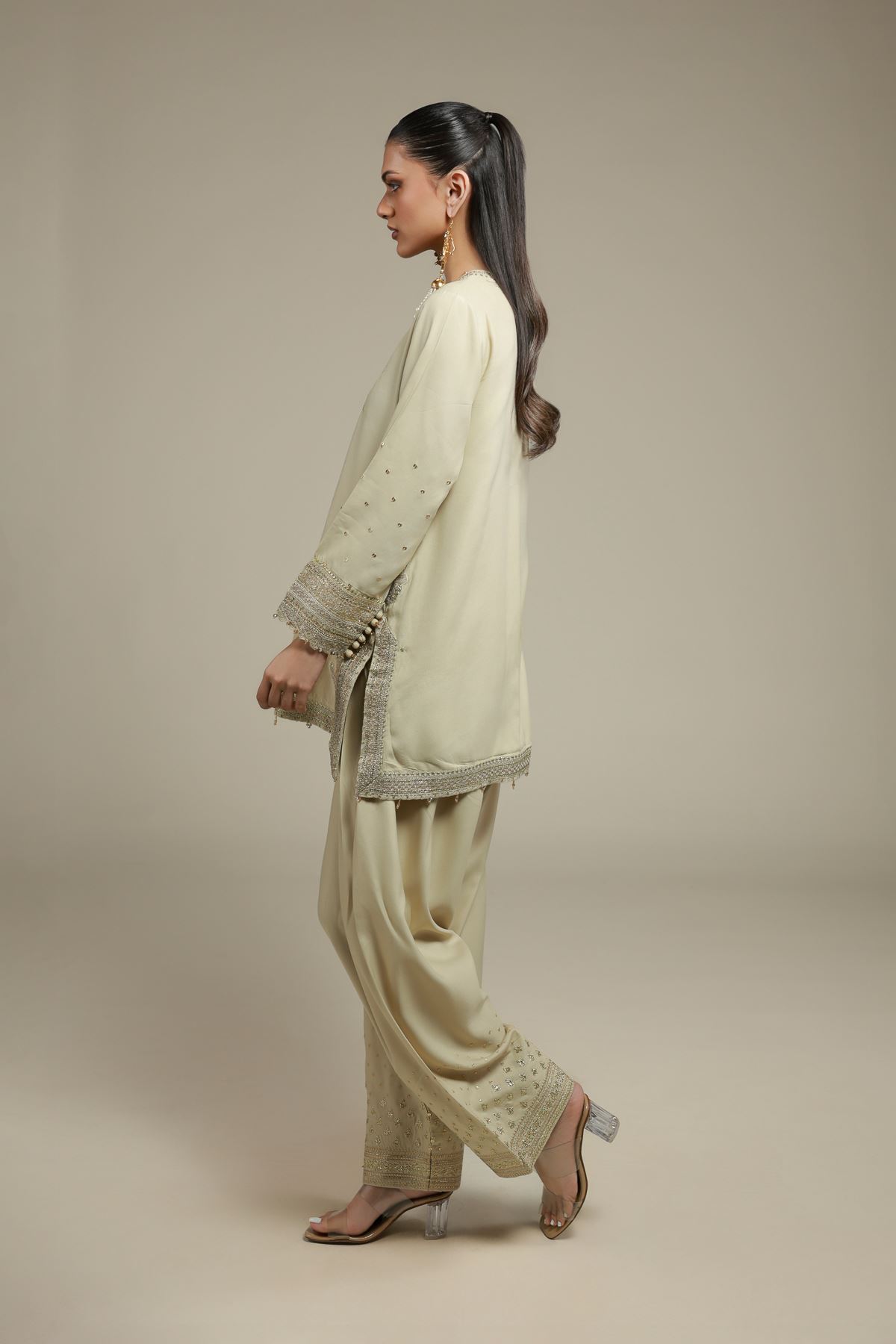 Embroidered Raw Silk 2 Piece Co-ord Set | Top and Bottom - A33-26-106FC-VG