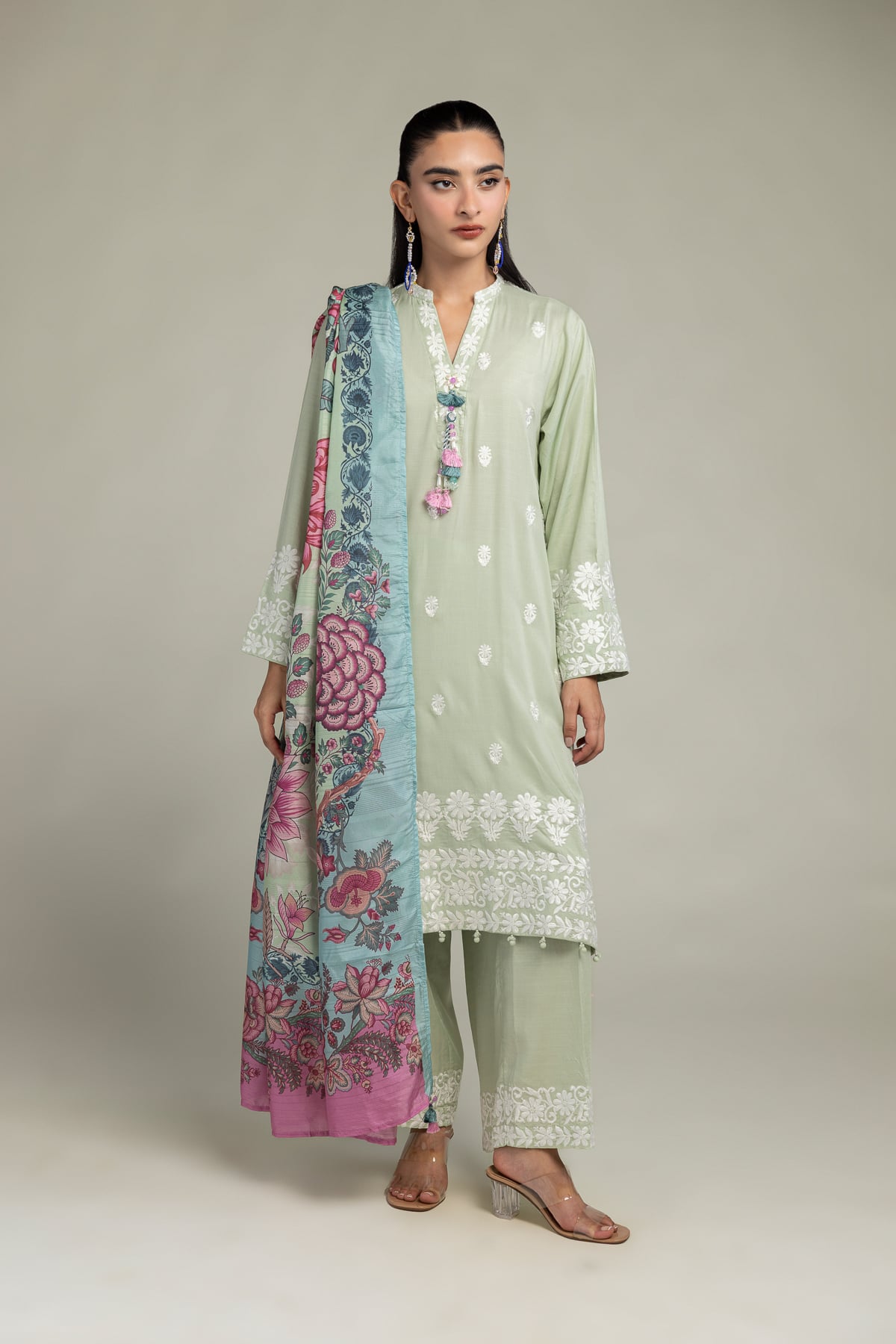 Embroidered Raw Silk Floral Silk Kurta - 1-26-102-A-F-VG