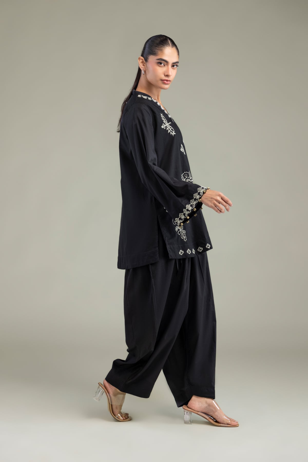Dyed Cambric Floral Black Shalwar - 1-26-102-A-F-VG