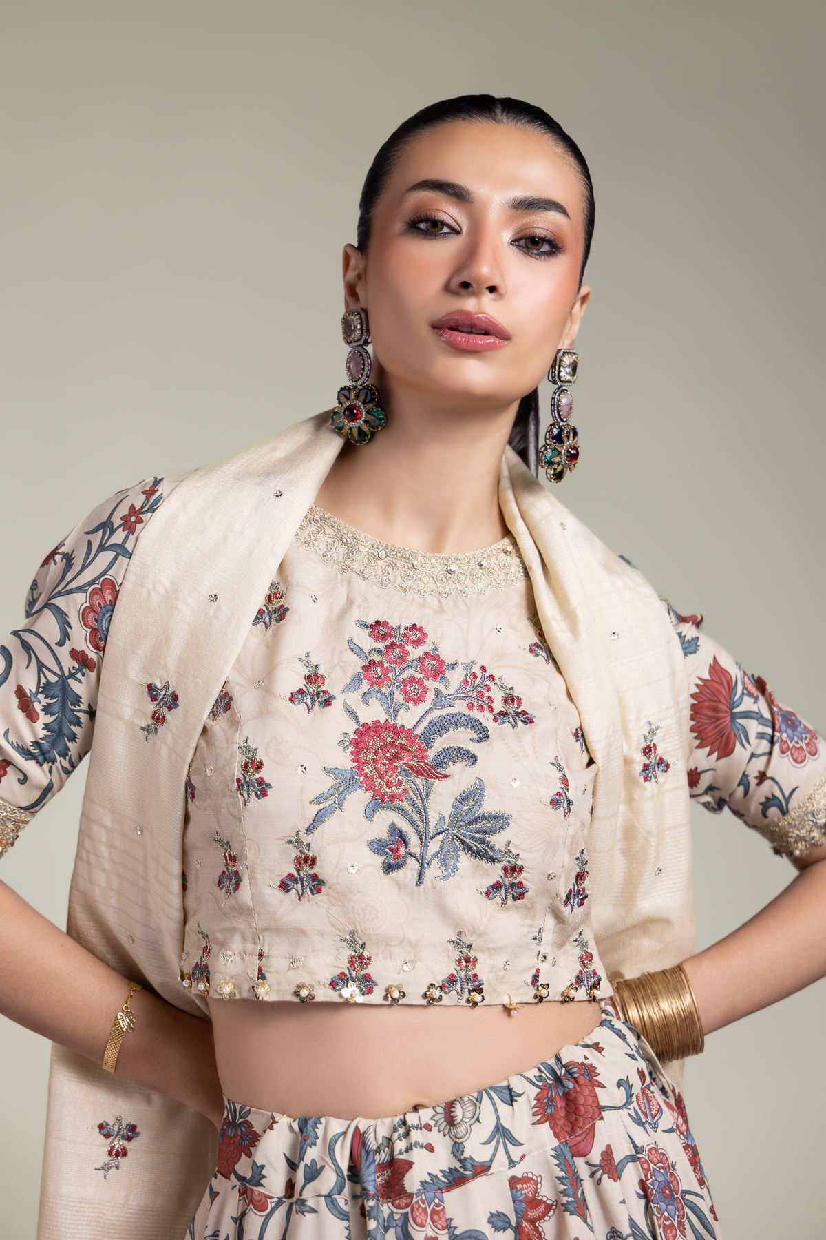 Embroidered Raw Silk Lehenga Choli Set - A22-26-218FJ1-VG