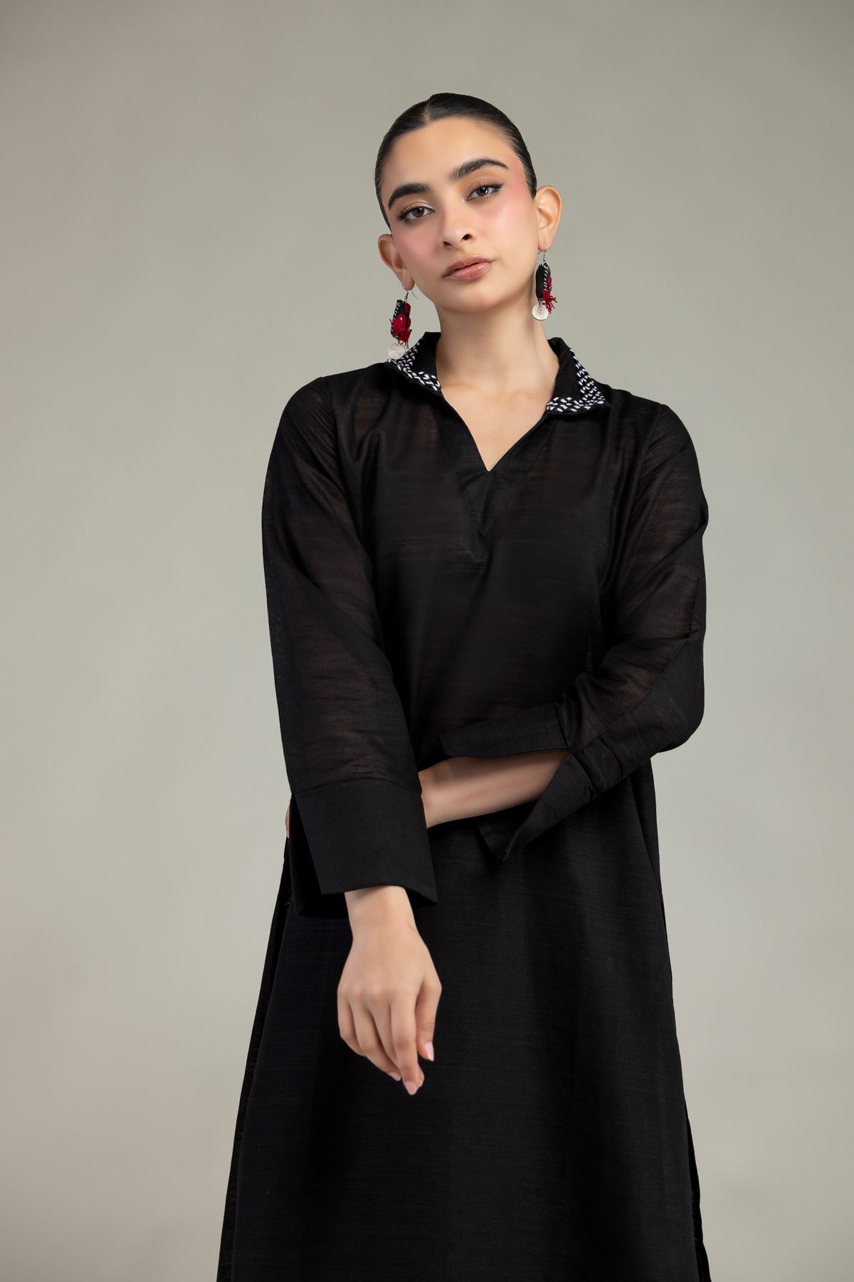 Dyed Textured Cotton Longline Cotton Kurta - T-A11-26-118FI2-VG
