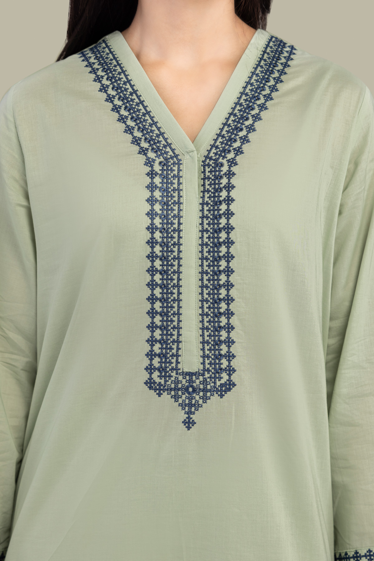 Embroidered Cambric Long Mint Kurta - 1-26-102-A-F-VG