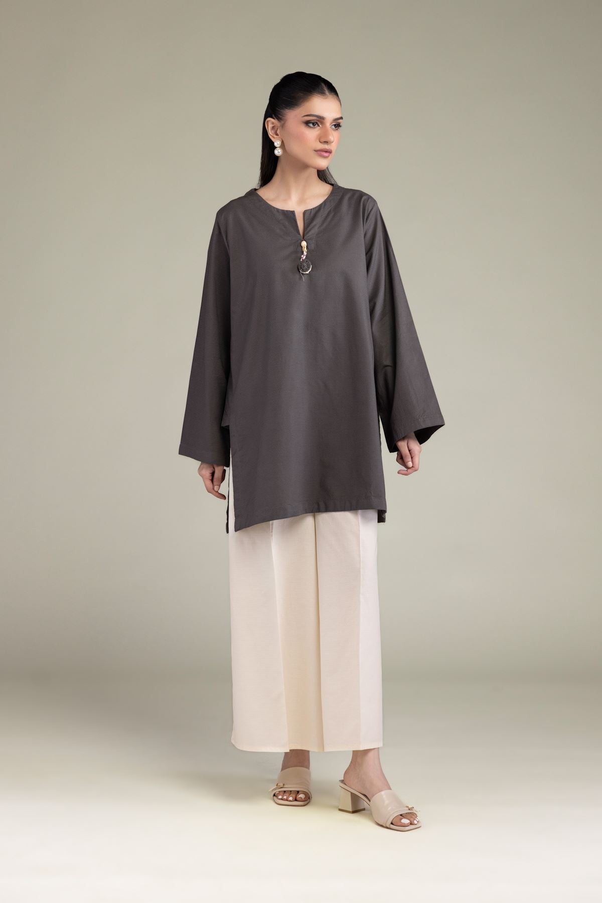 Dyed Textured Cotton Viscose Short Solid Kurta - T-A11-26-114FF1-VG