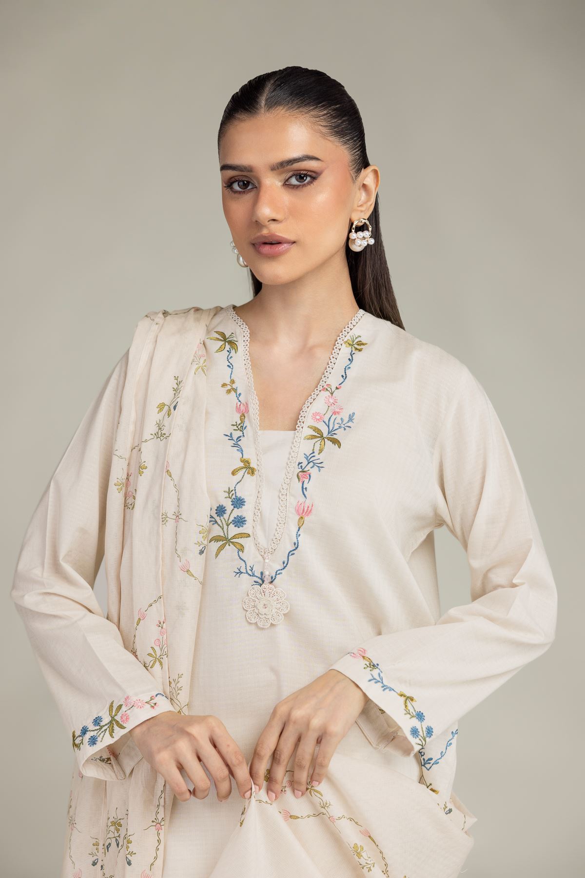 Embroidered Cotton Net Cotton Net Dupatta - 1-26-245-A-J1-VG