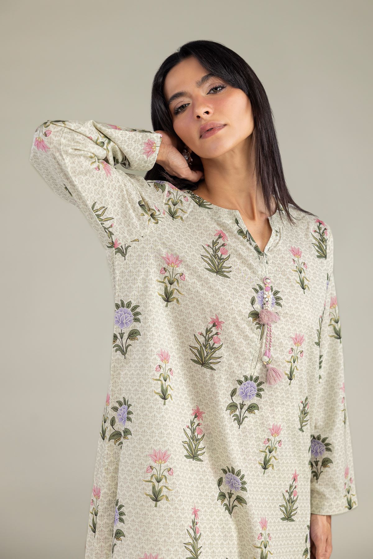 Printed Cambric Floral Cambric Kurta - 1-26-102-A-F-VG