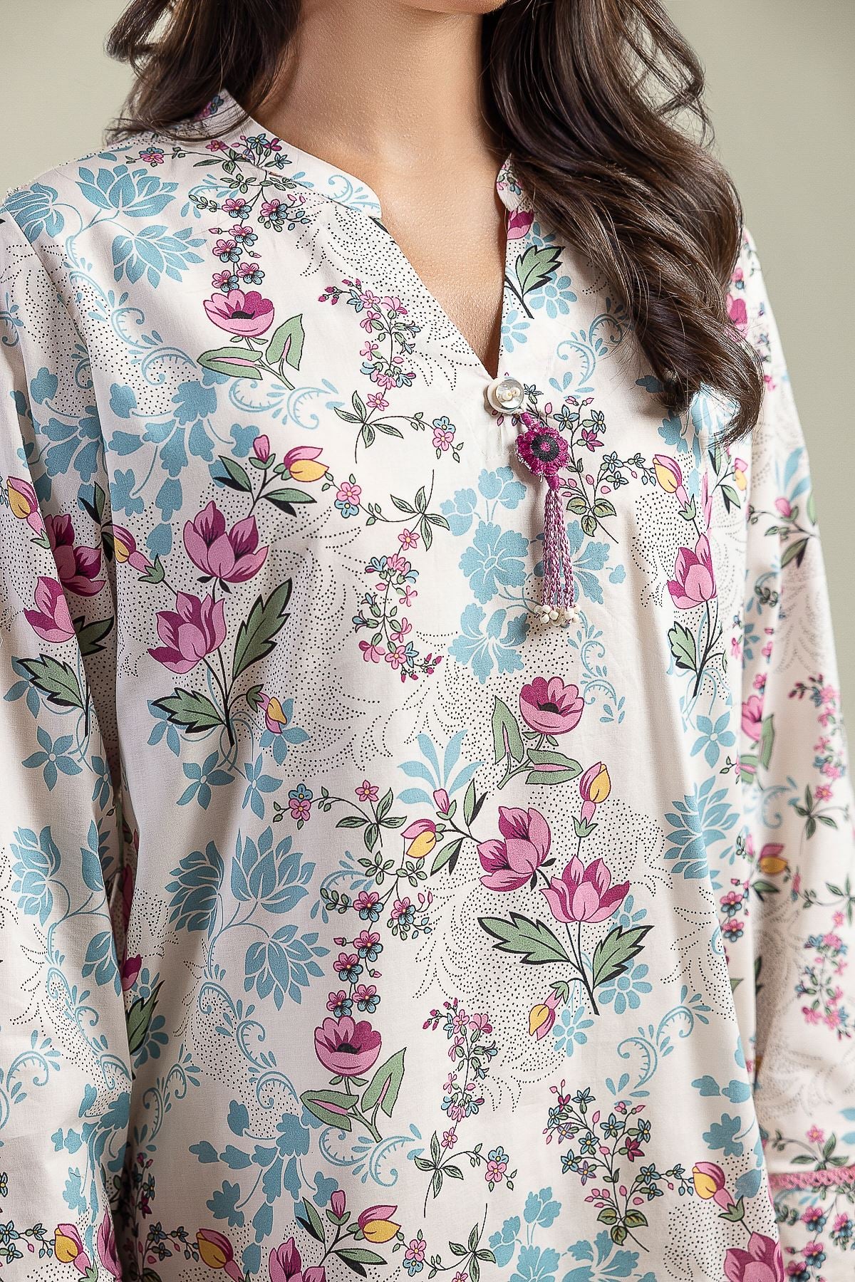 Printed Cambric Floral Cambric Kurta - 26-01-2E1-08BA-VG