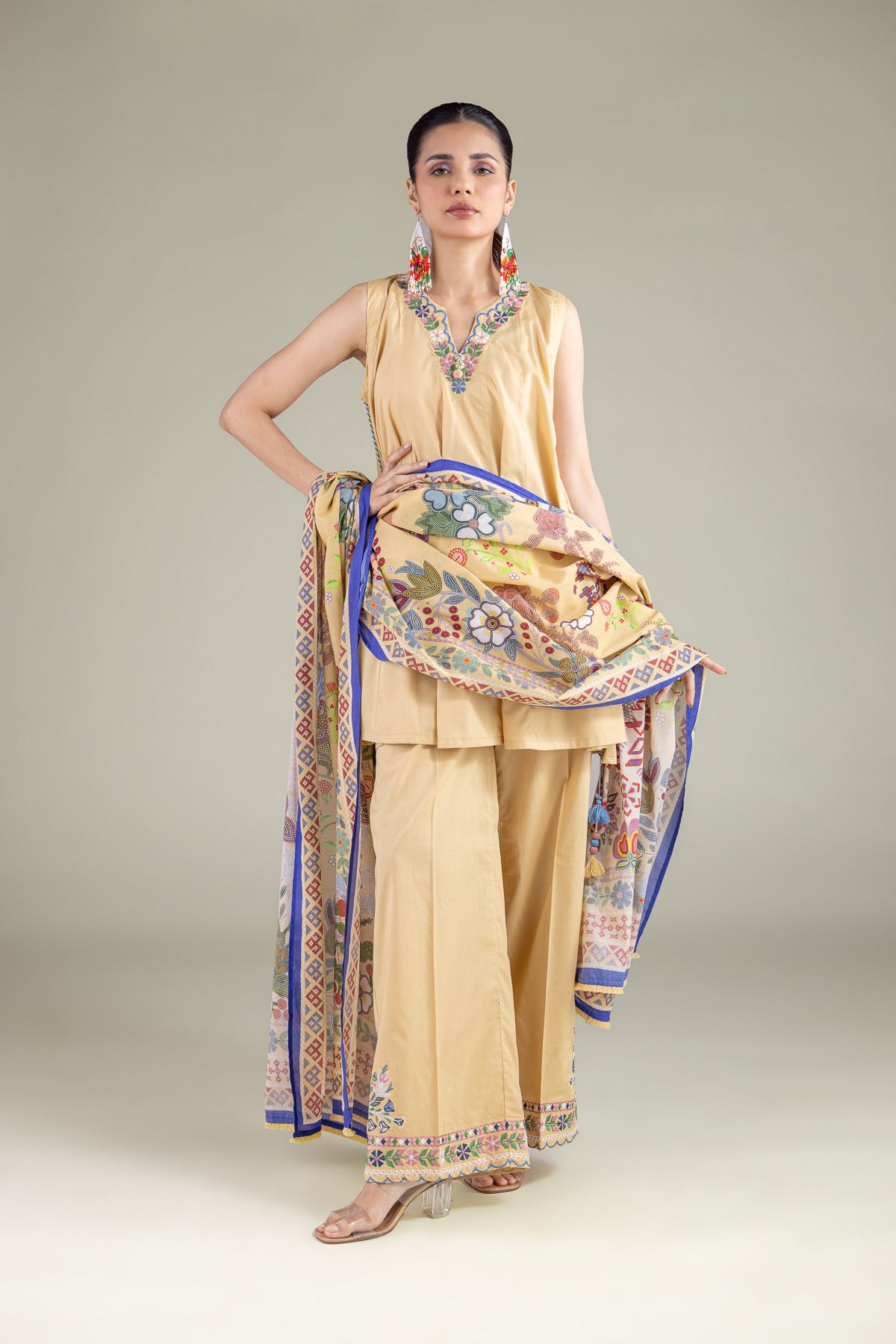 Embroidered Cambric Summer Relaxed Pants - 1-26-117-A-F-VG