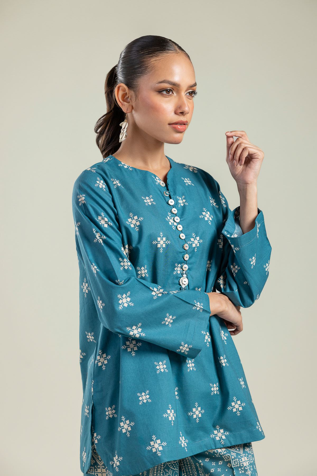 Printed Cambric Teal Cambric Kurta - 26-01-2E1-07TA-VG