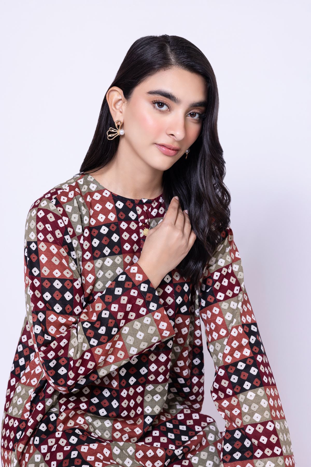 Printed Khaddar Short Geometric Kurta - 25-09-12E2-01TA-VG