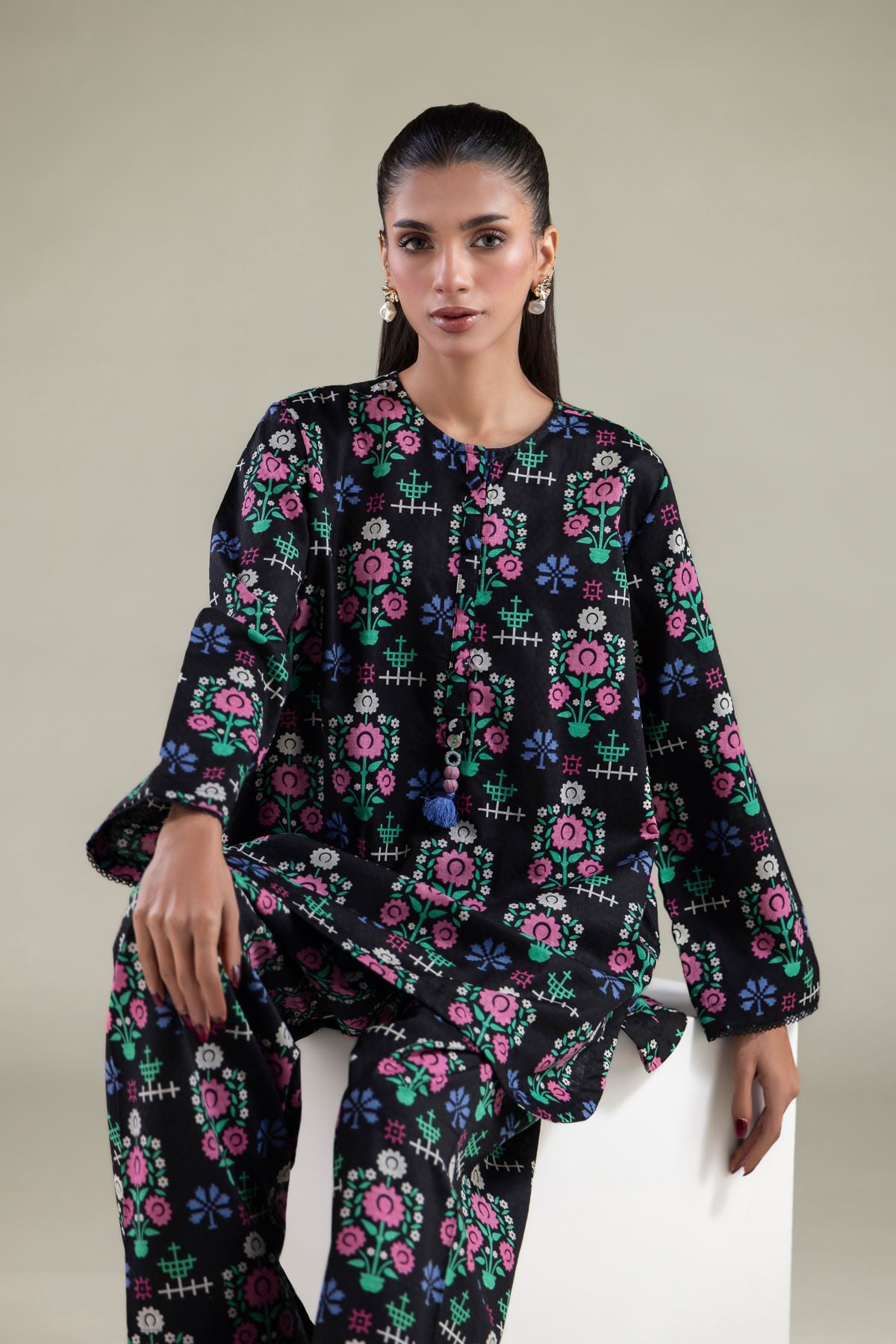 Printed Cotton Dobby Kurta - 1-26-104-A-B-VG