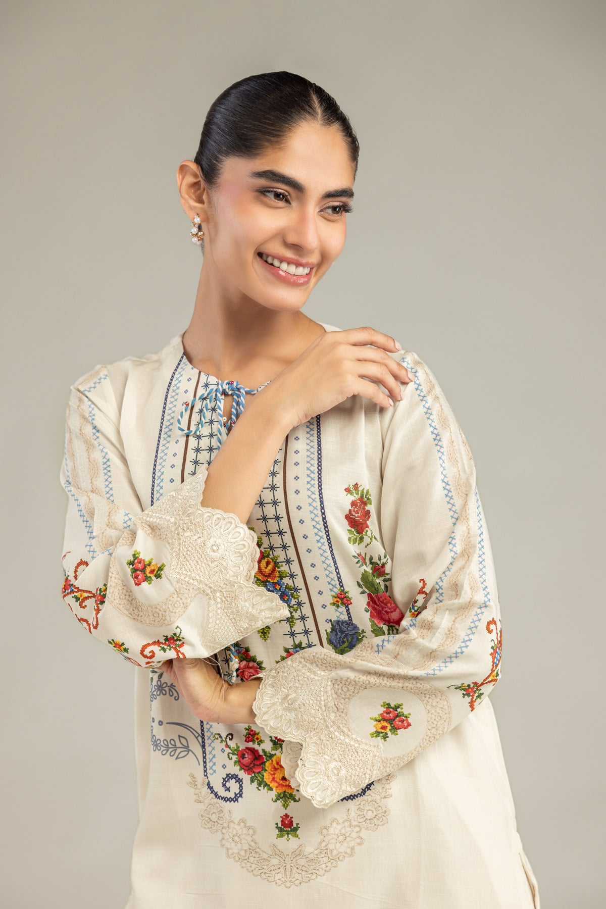 Embroidered Raw Silk Silk Floral Kurta - 1-26-102-A-F-VG
