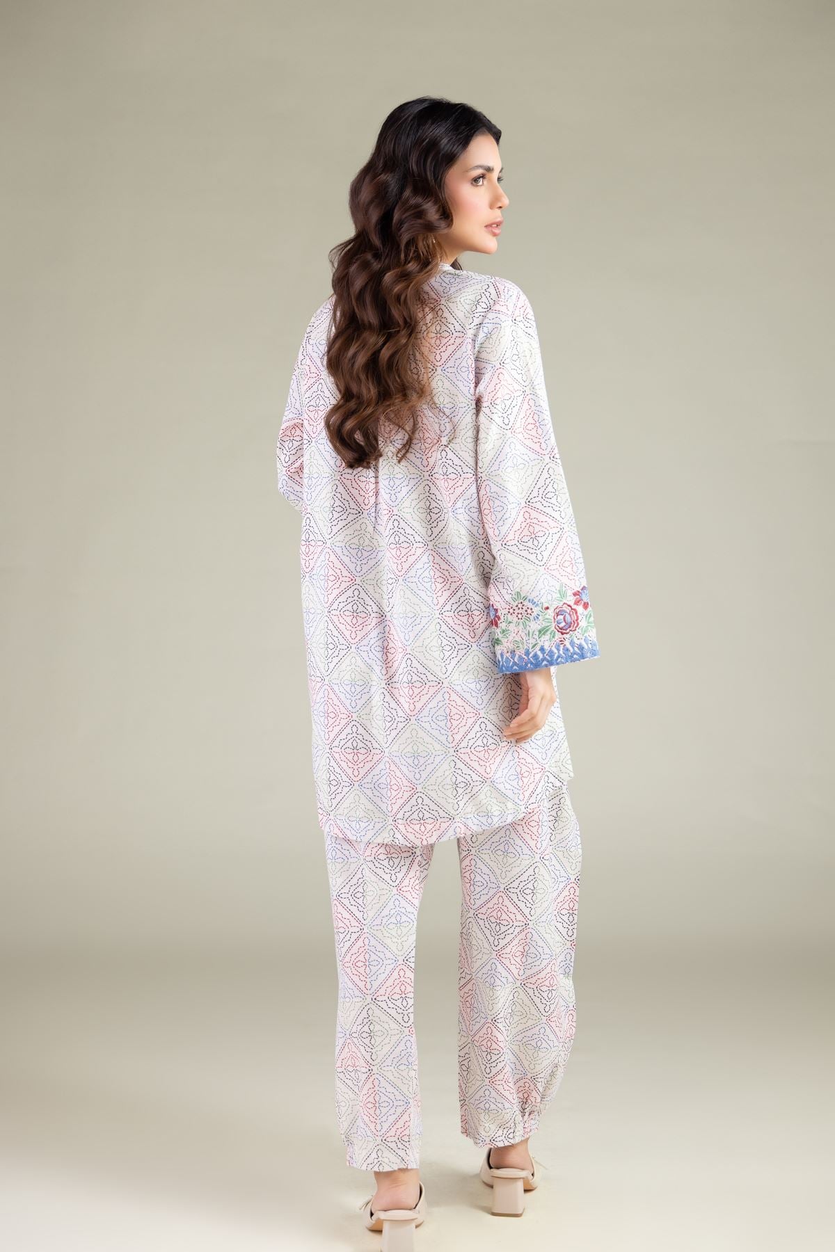 Embroidered Textured Cotton Geometric Tassel Kurta - T-A11-26-108FB1-VG