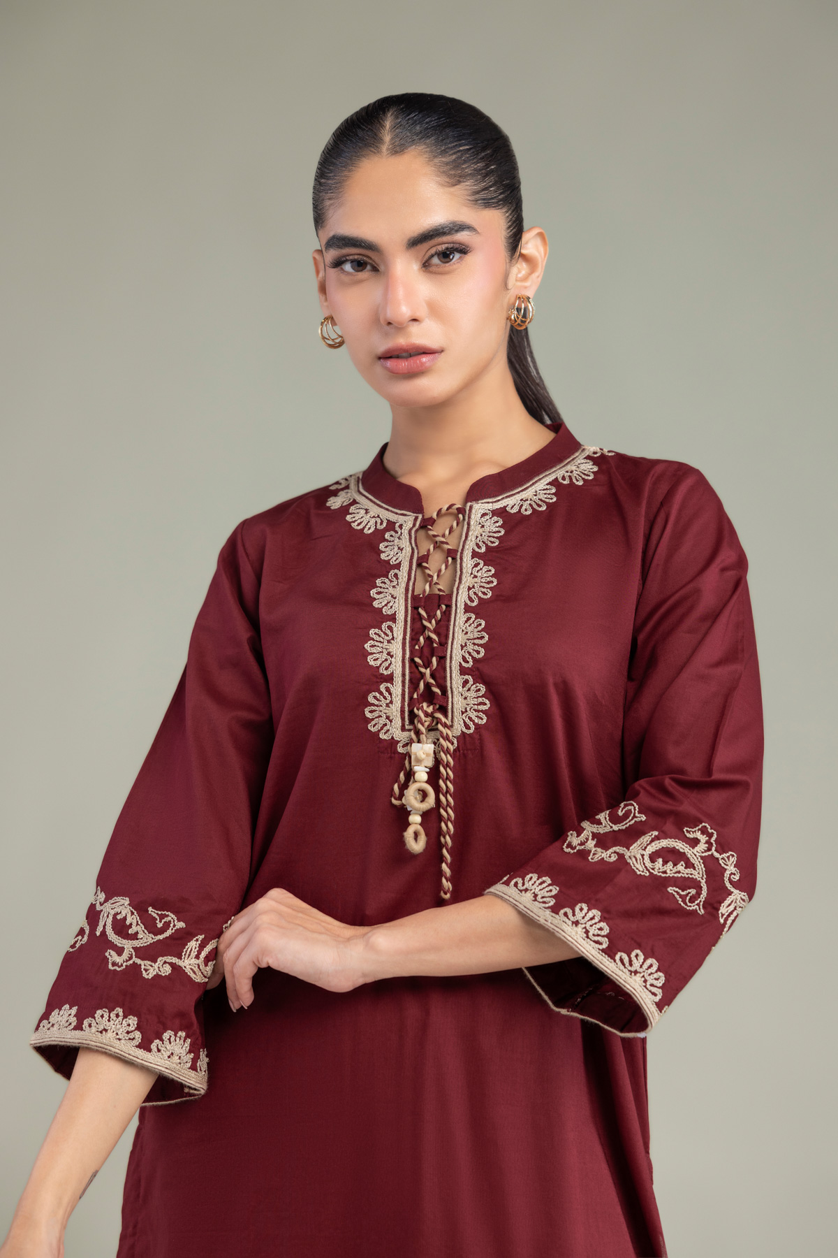 Embroidered Cambric Cambric Maroon Kurta - 1-26-102-A-F-VG
