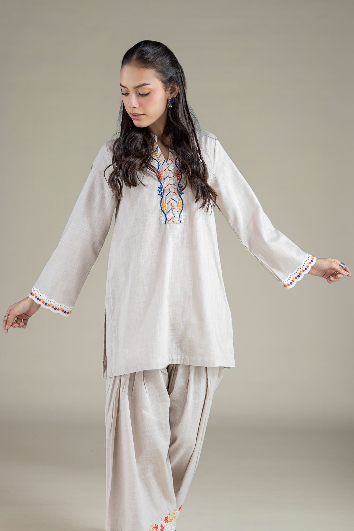 Embroidered Heavy Textured Cotton Kurta - 25-10-11E9-07TB-VG