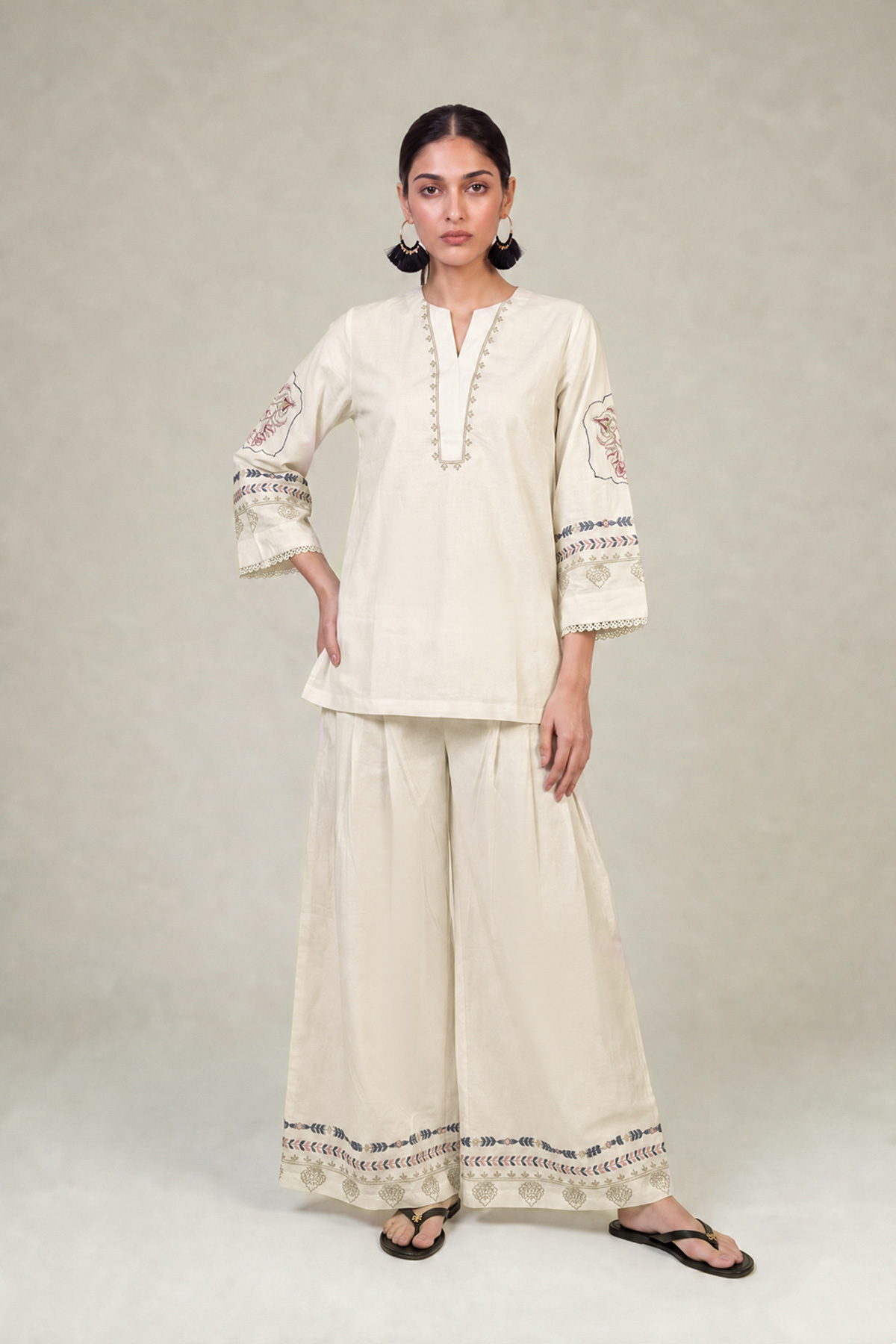 Embroidered Cambric Floral Cambric Pants - 1-26-102-A-F-VG