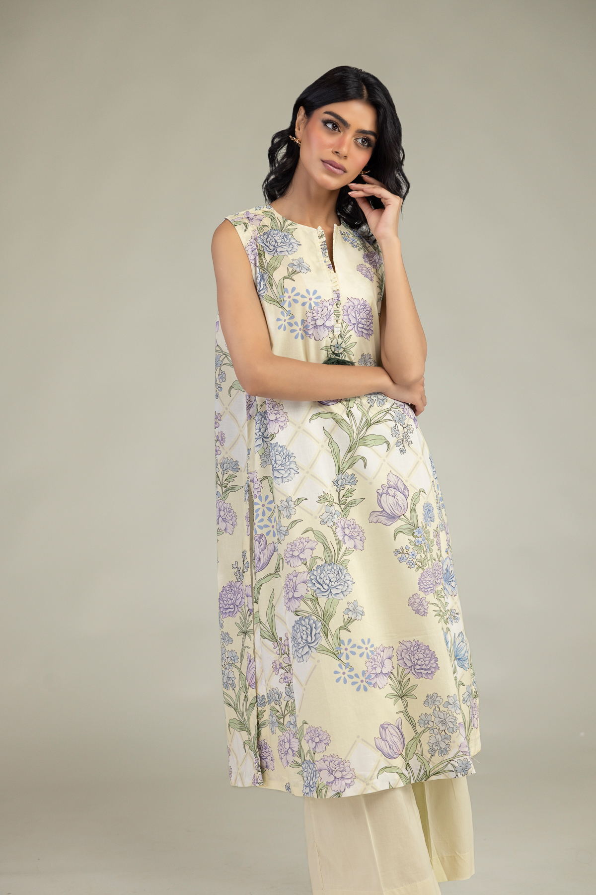 Embroidered Cambric Floral Sleeveless Kurta - 1-26-240-A-J1-VG