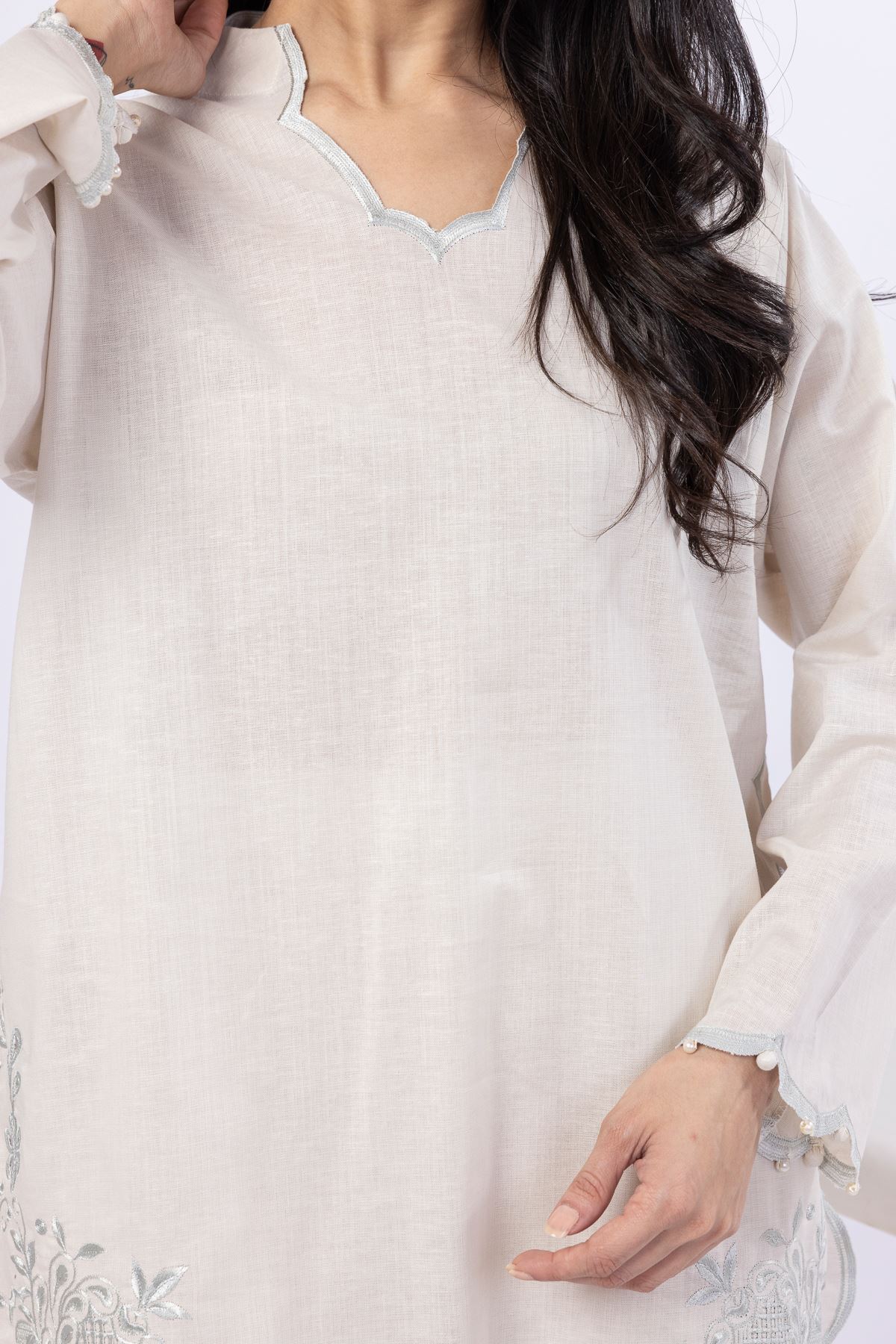 Embroidered Linen Cotton Kurta - 25-09-11E14-08TA-VG