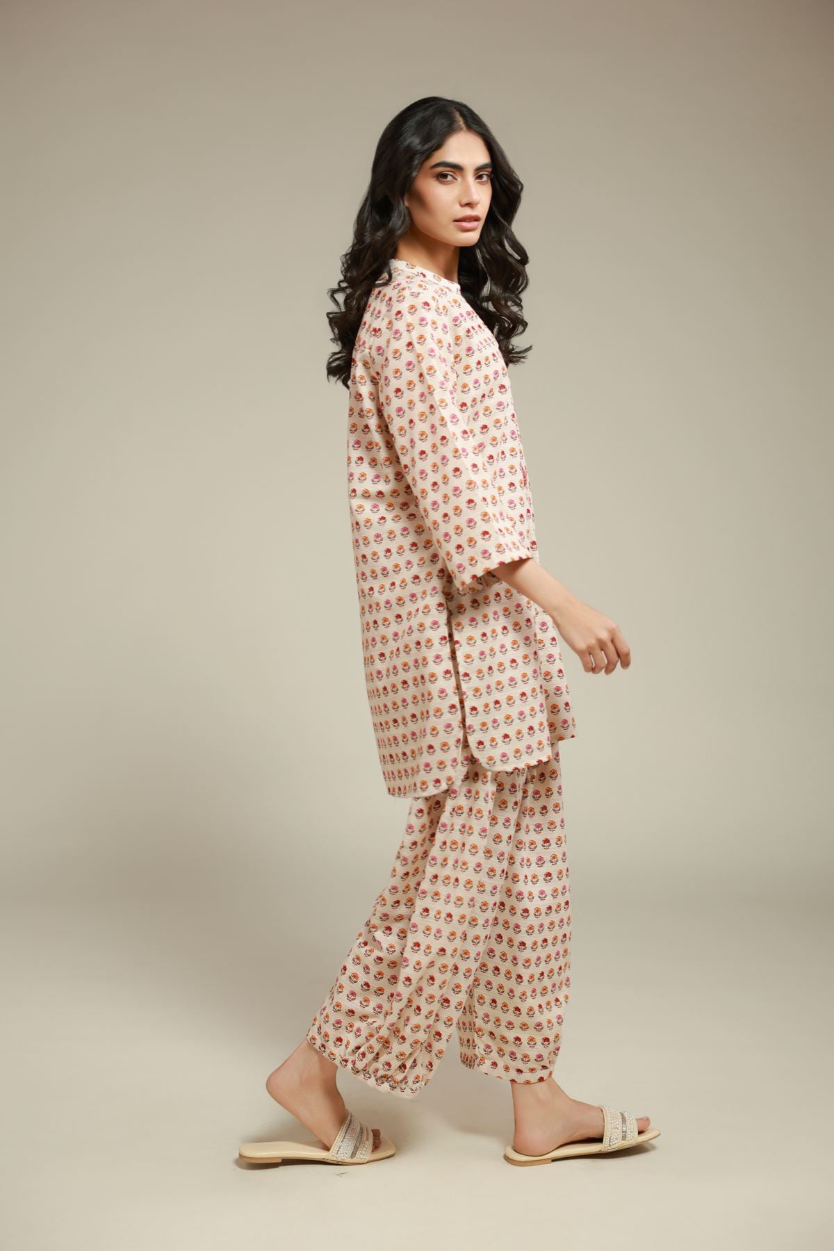Printed Textured Cotton Floral Tapered Shalwar - 1-26-105-A-A-VG