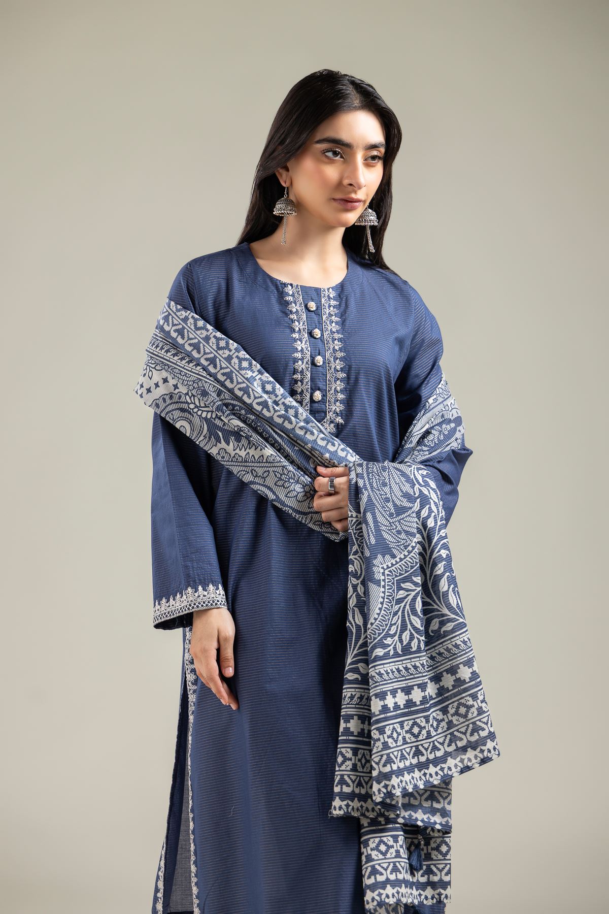Embroidered Mesuri Navy Mesuri Dupatta - 1-26-121-A-G-VG