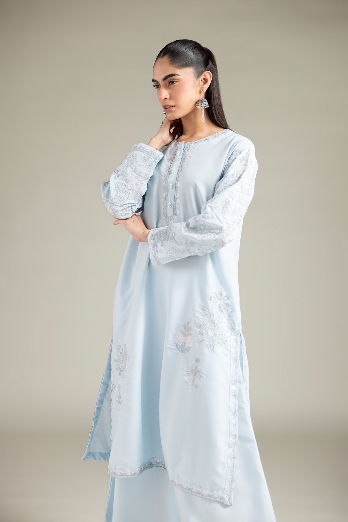 Embroidered Blended Cambric Kurta - 1-26-103-A-B-VG