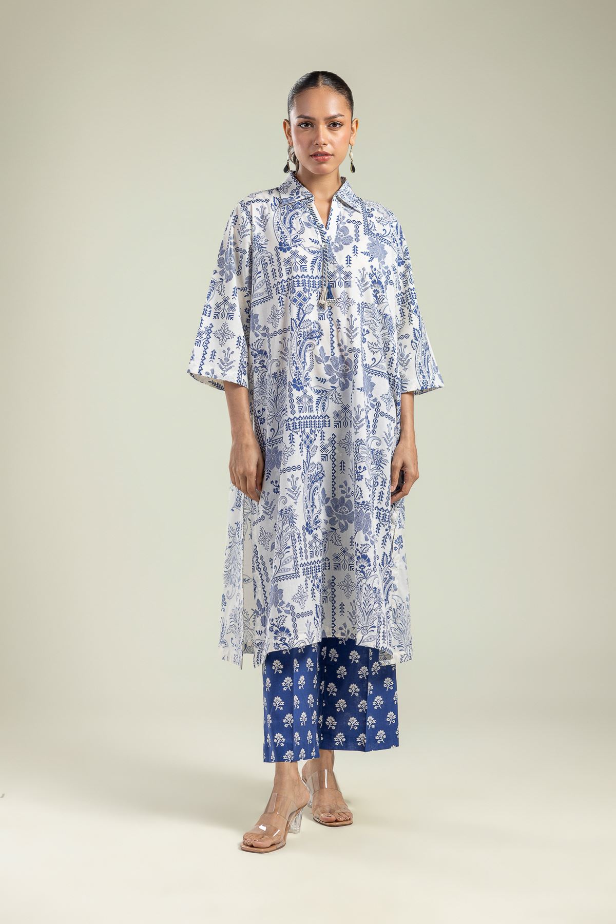Printed Cambric Blue Floral Pants - 26-01-1E5-10TA-VG