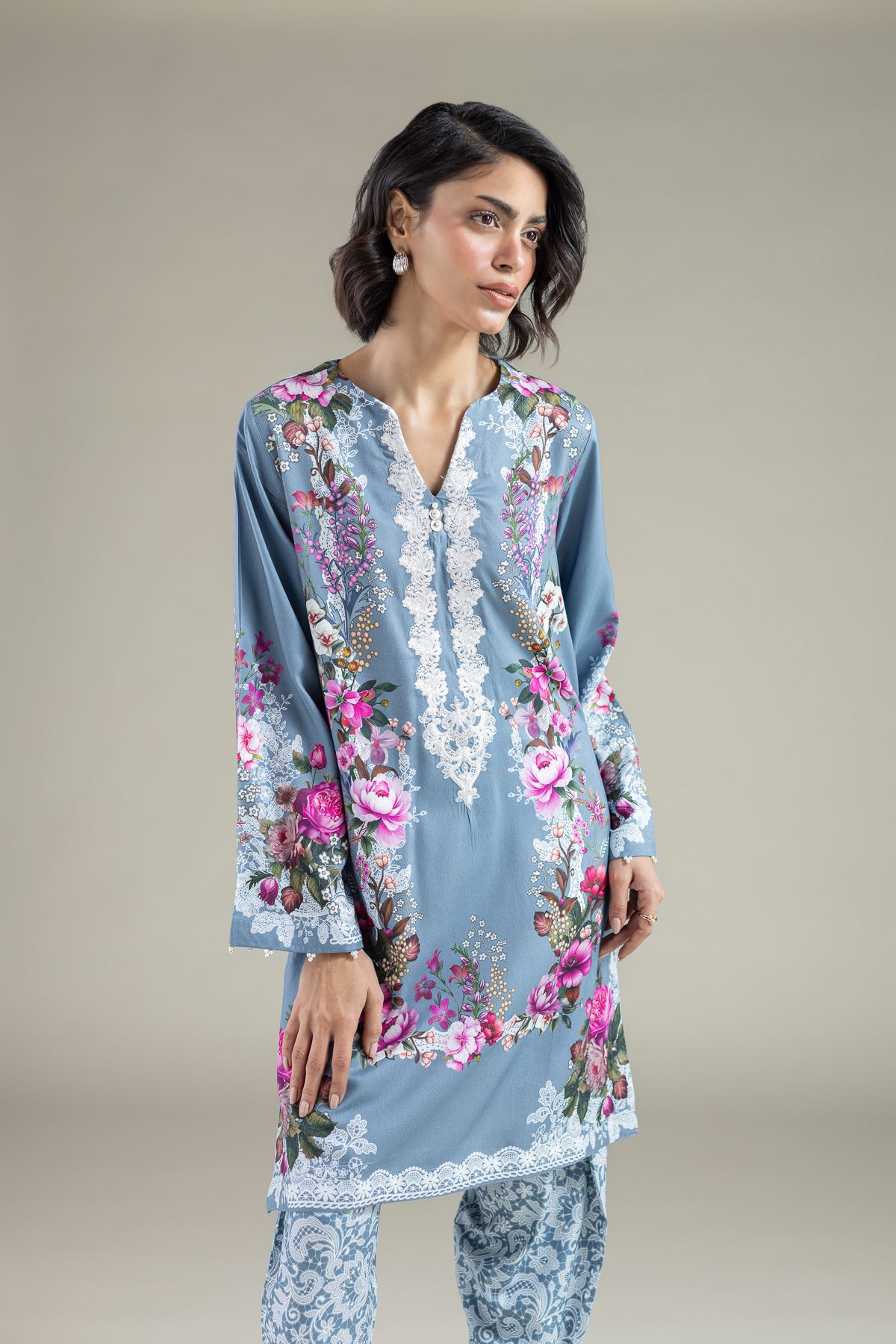 Embroidered Marina Floral Lace Kurta - 25-10-11E12-07TB-VG