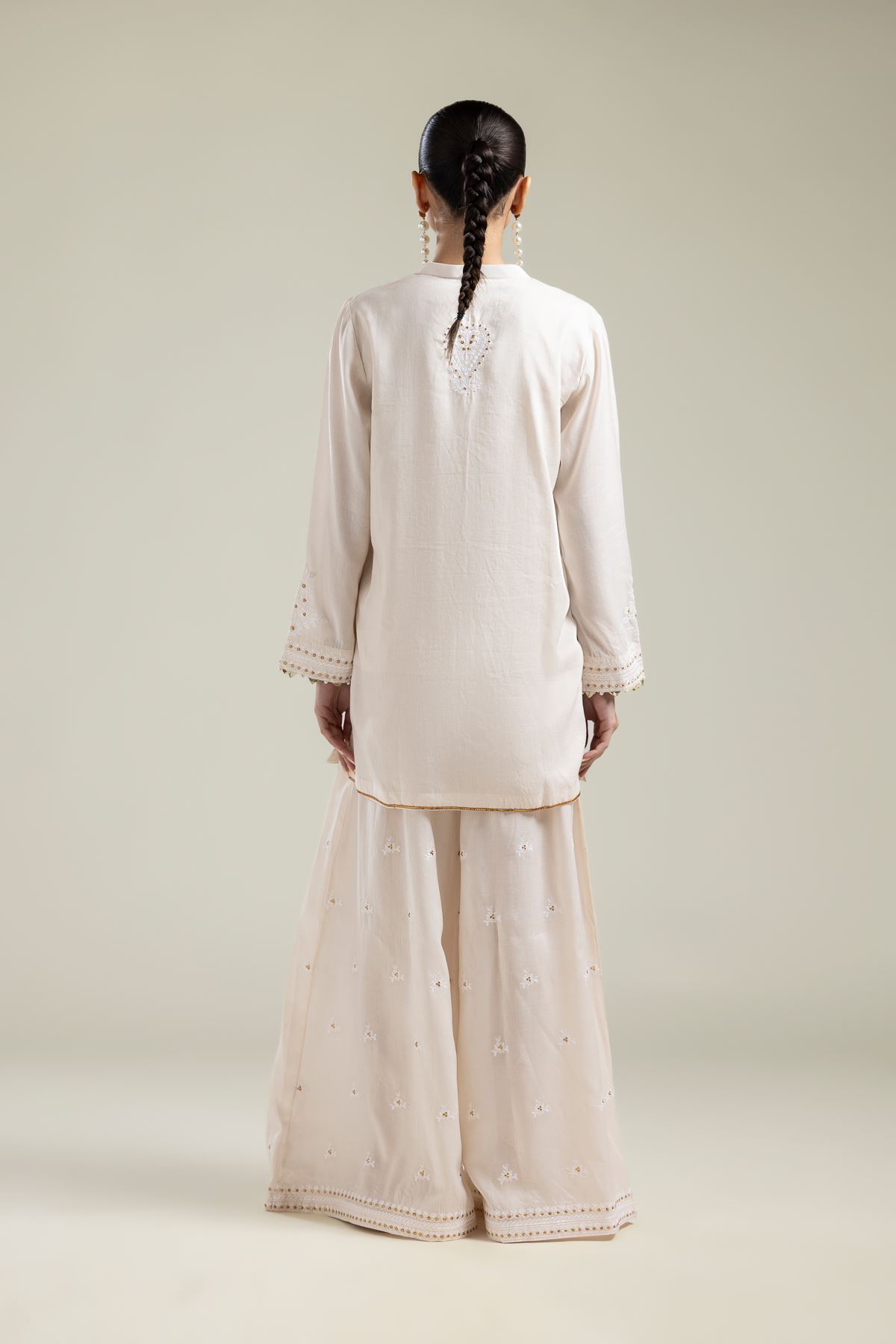 Embroidered Textured Weave Short V-Neck Kurta - 1-26-106-A-D-VG