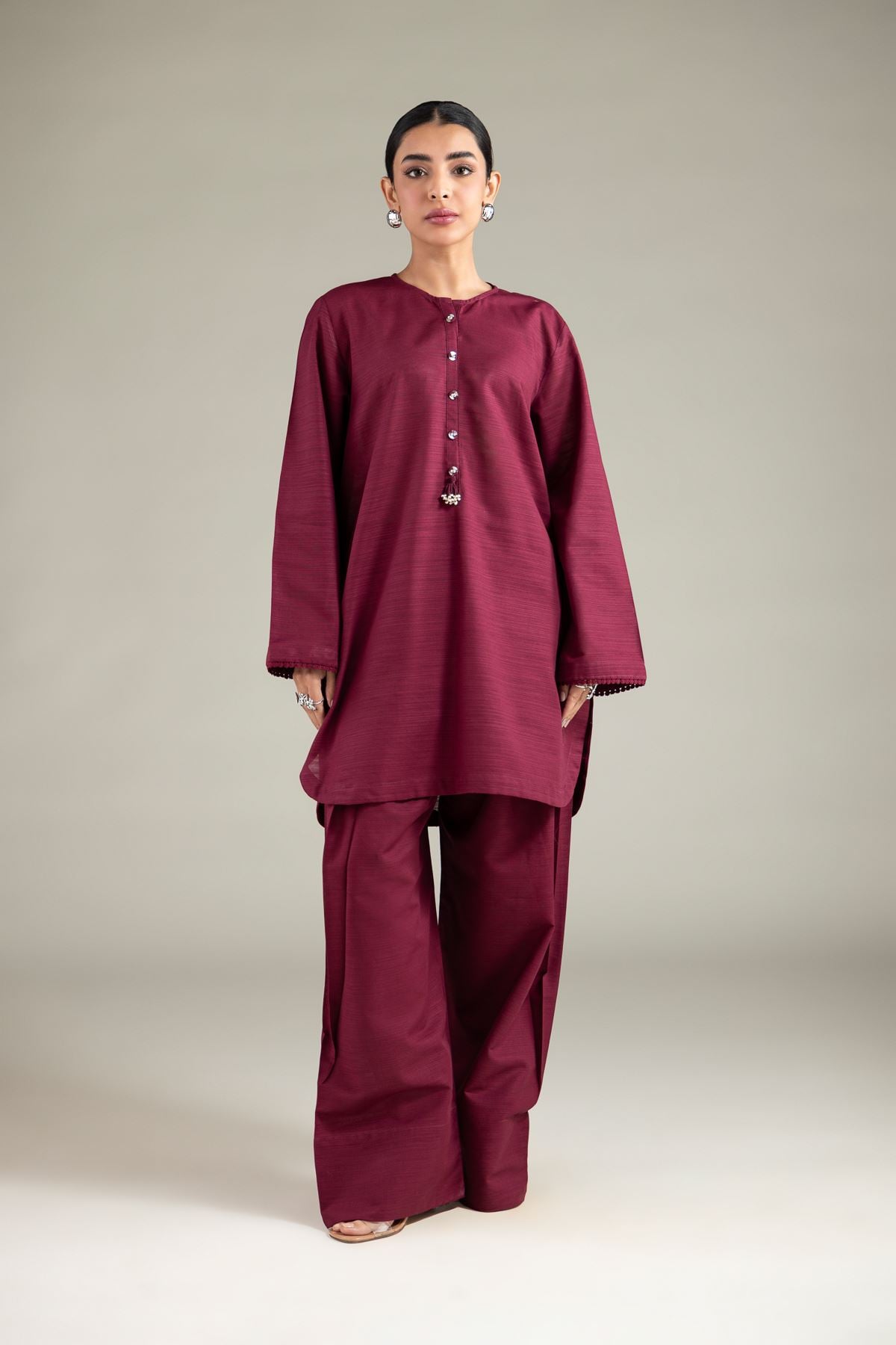 Dyed Textured Cotton Wide Fit Pants - T-A33-26-101FC-VG