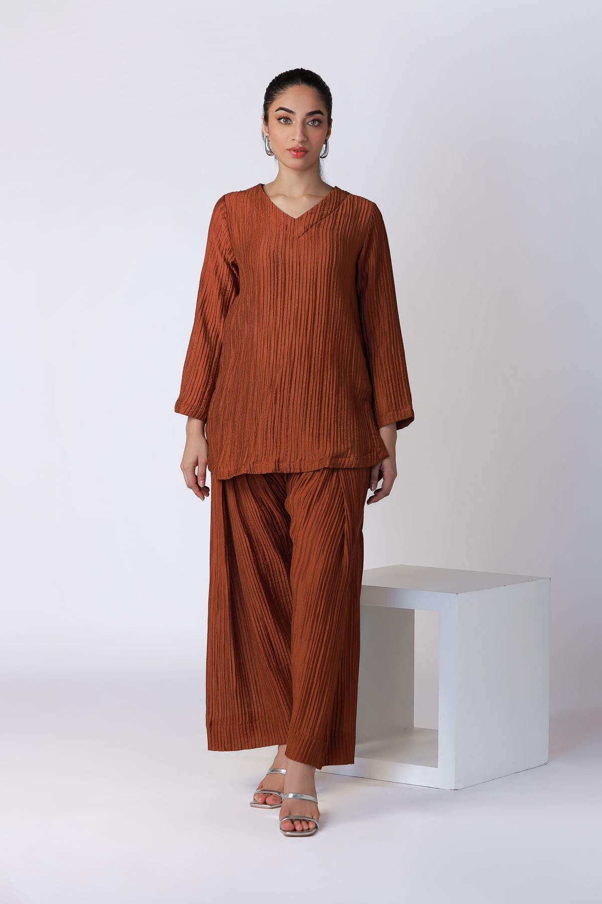 Dyed Ripple Crinkle Kurta - 25-07-7E7-03TA-VG