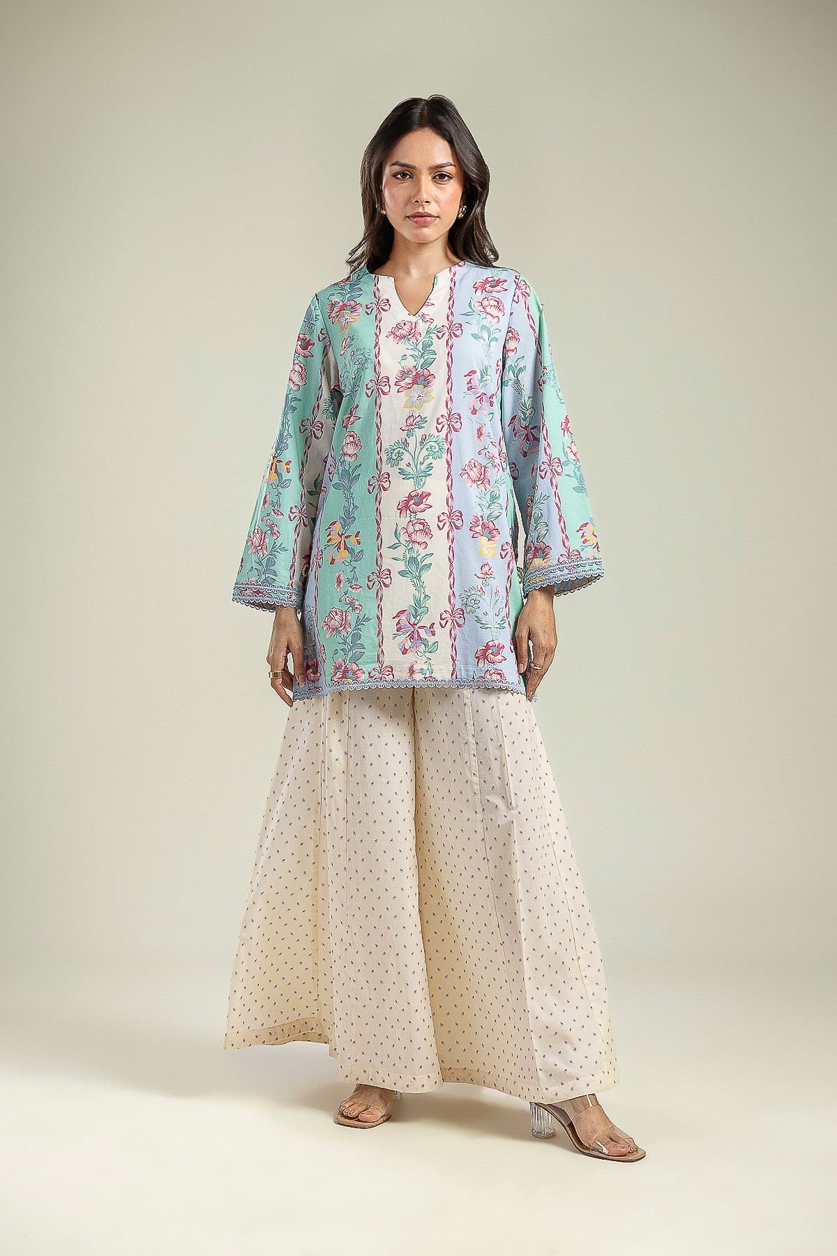 Printed Cambric Wide Cambric Pants - 1-26-142-A-H-VG