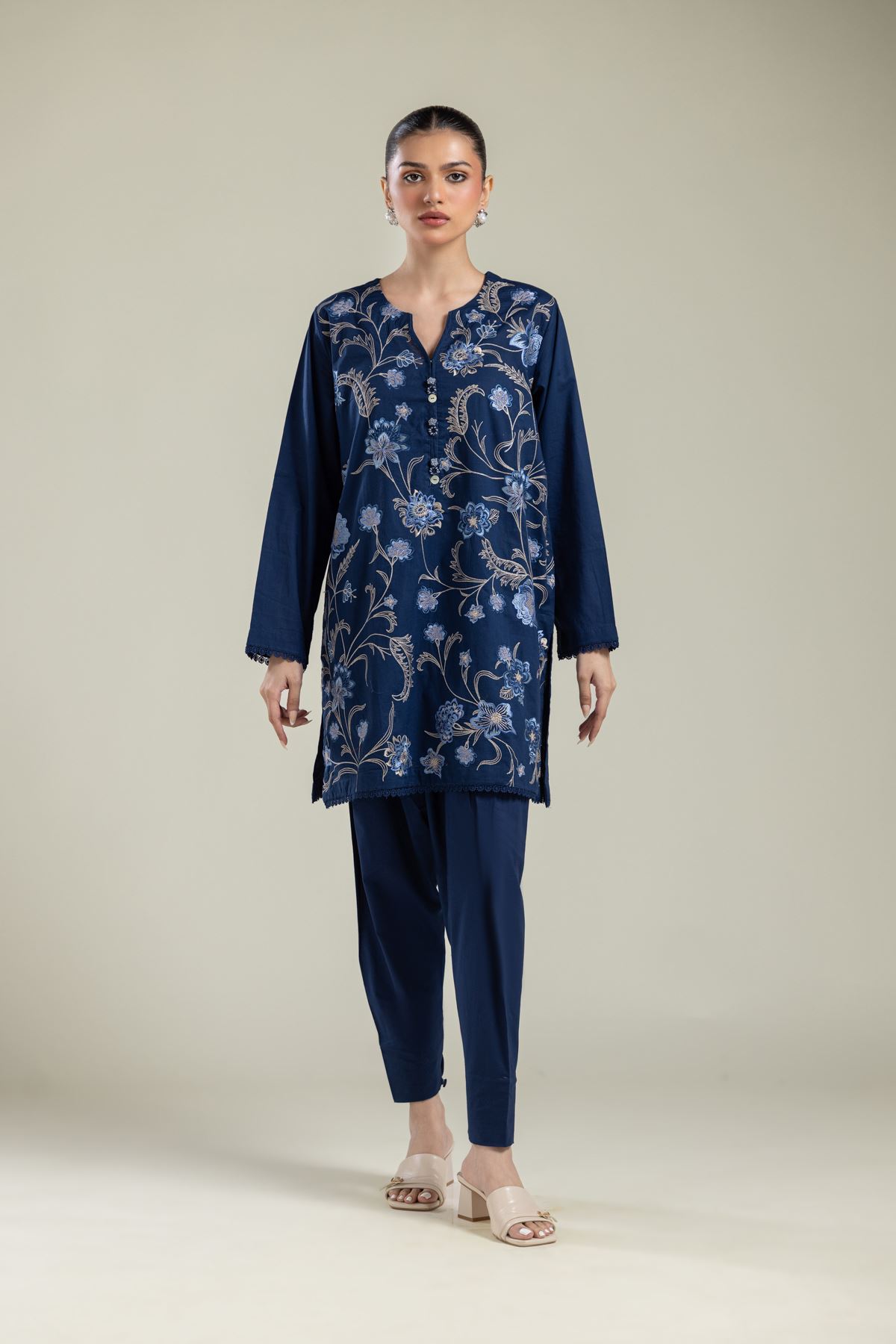 Embroidered Cambric Short Cambric Kurta - T-A113-26-101EI2-VG