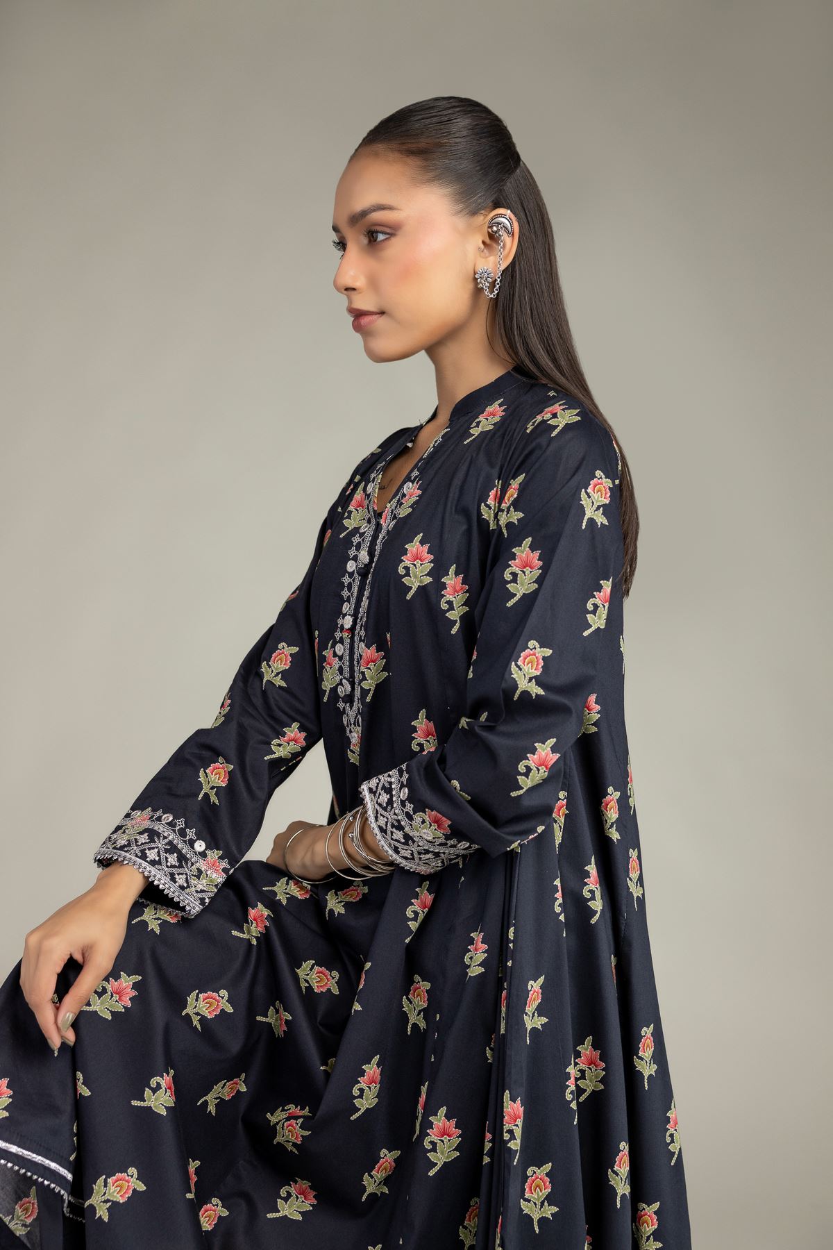 Embroidered Cotton Viscose Long Cotton Kurta - 1-26-234-A-G1-VG