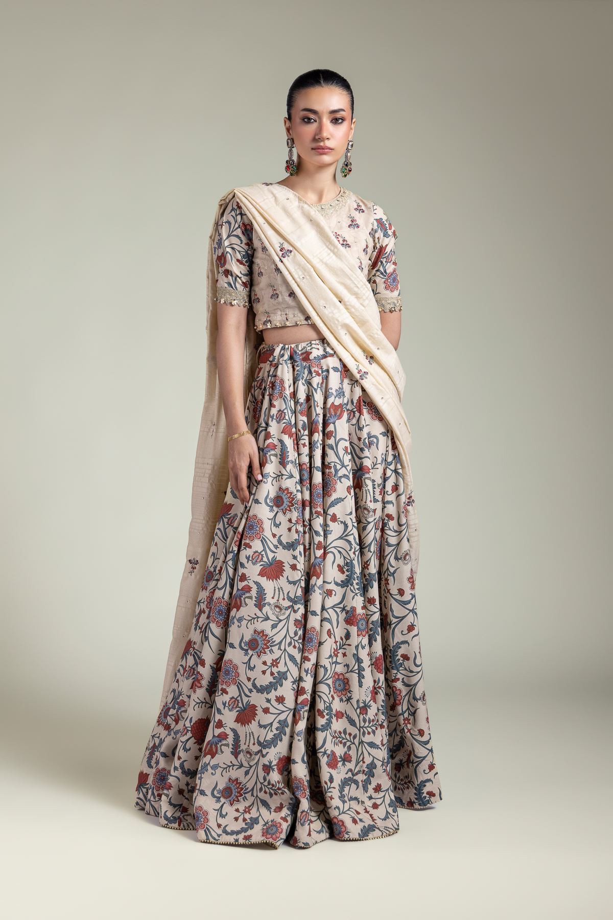Embroidered Raw Silk Lehenga Choli Set - A22-26-218FJ1-VG
