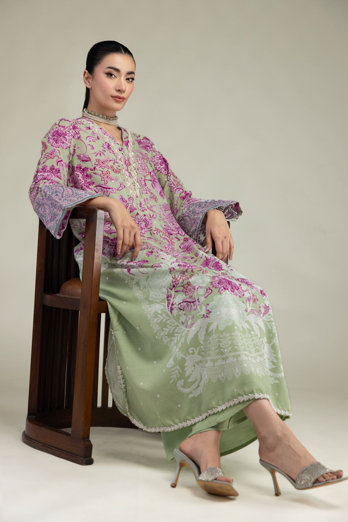 Embroidered Raw Silk Floral Longline Kurta - 2-26-212-A-C1-VG