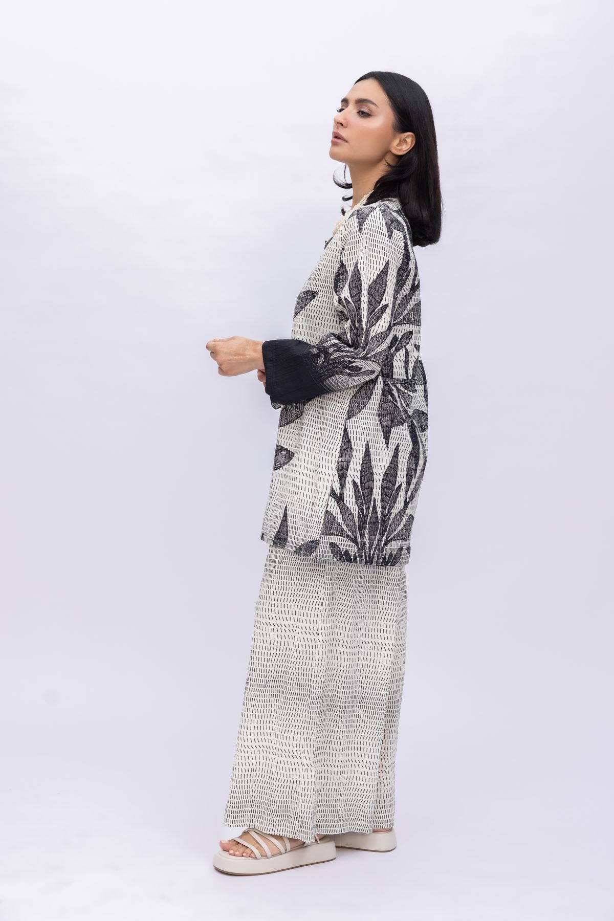 Printed Ripple Crinkle Longline Cotton Kurta - 25-04W16-04TA-VG