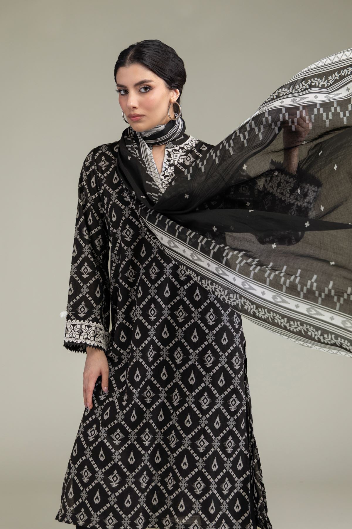 Embroidered Lawn Black Lawn Dupatta - 1-26-238-A-B1-VG