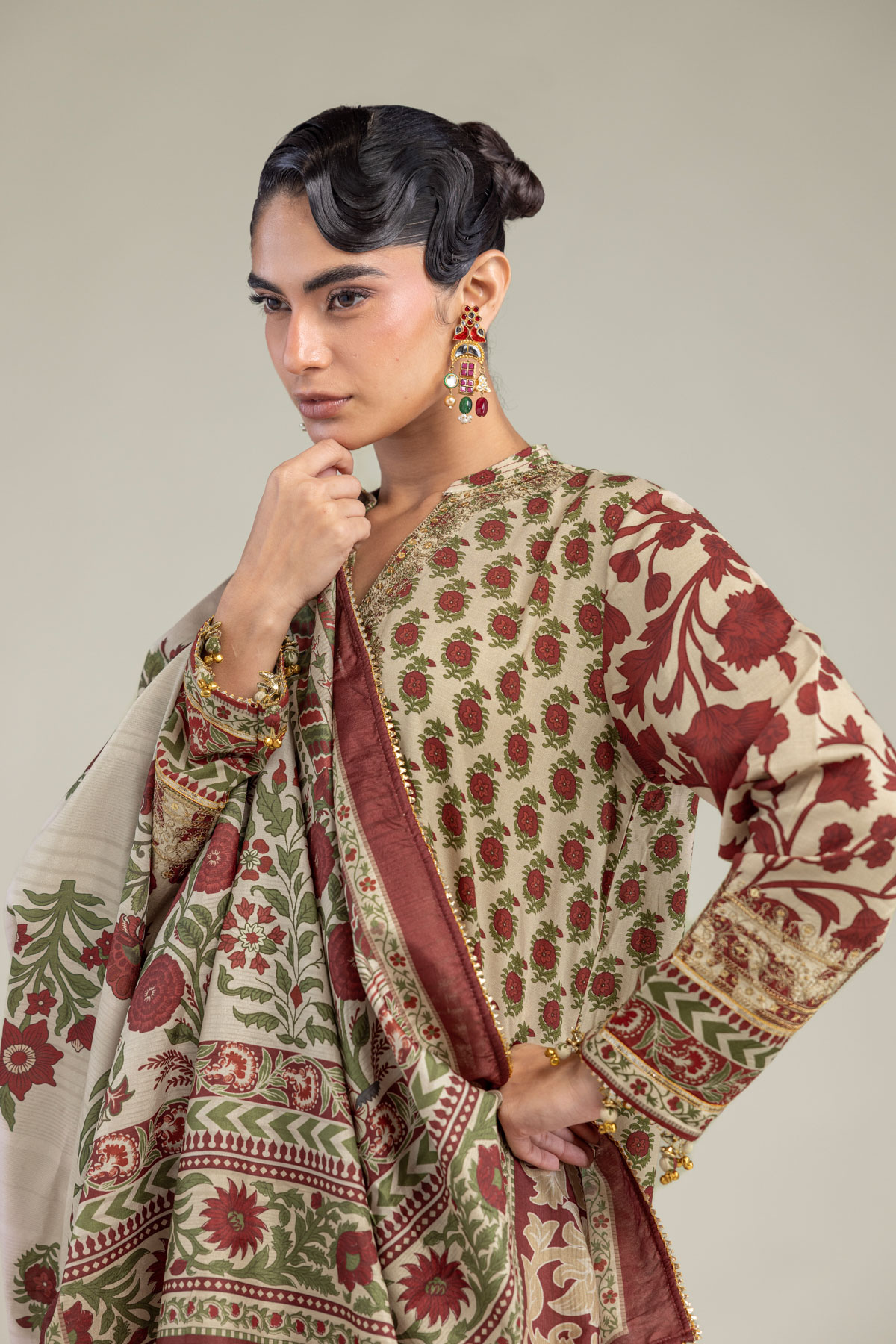 Embroidered Polyester Silk Floral Silk Dupatta - 1-26-102-A-F-VG