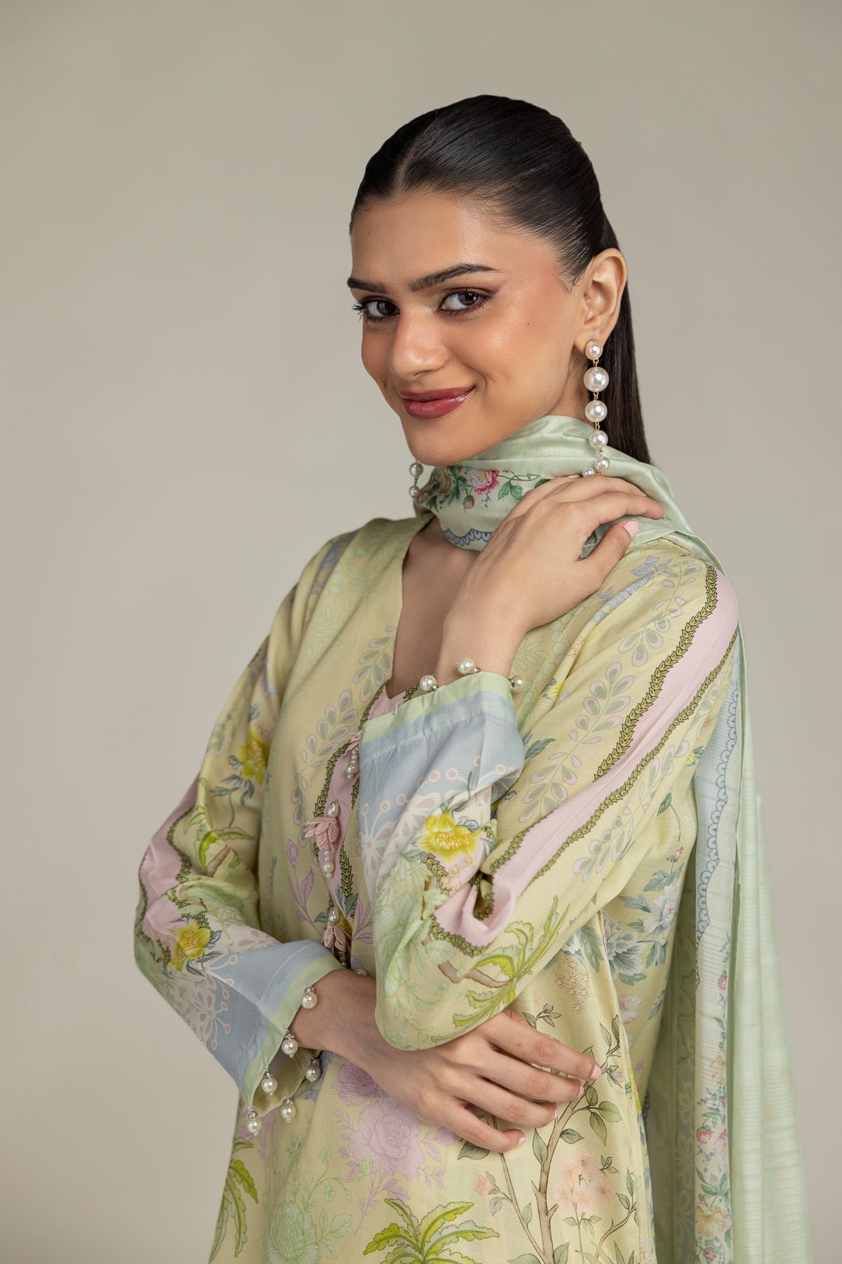 Embroidered Polyester Silk Floral Mint Dupatta - 2-26-208-C-E1-VG