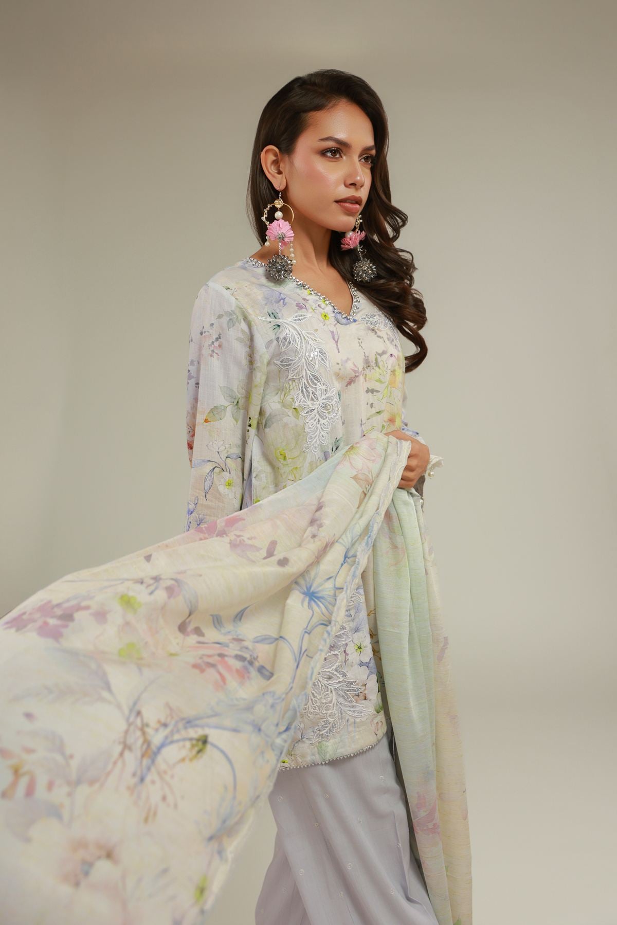 Embroidered Raw Silk Floral 3-Piece Set - A33-26-106FC-VG