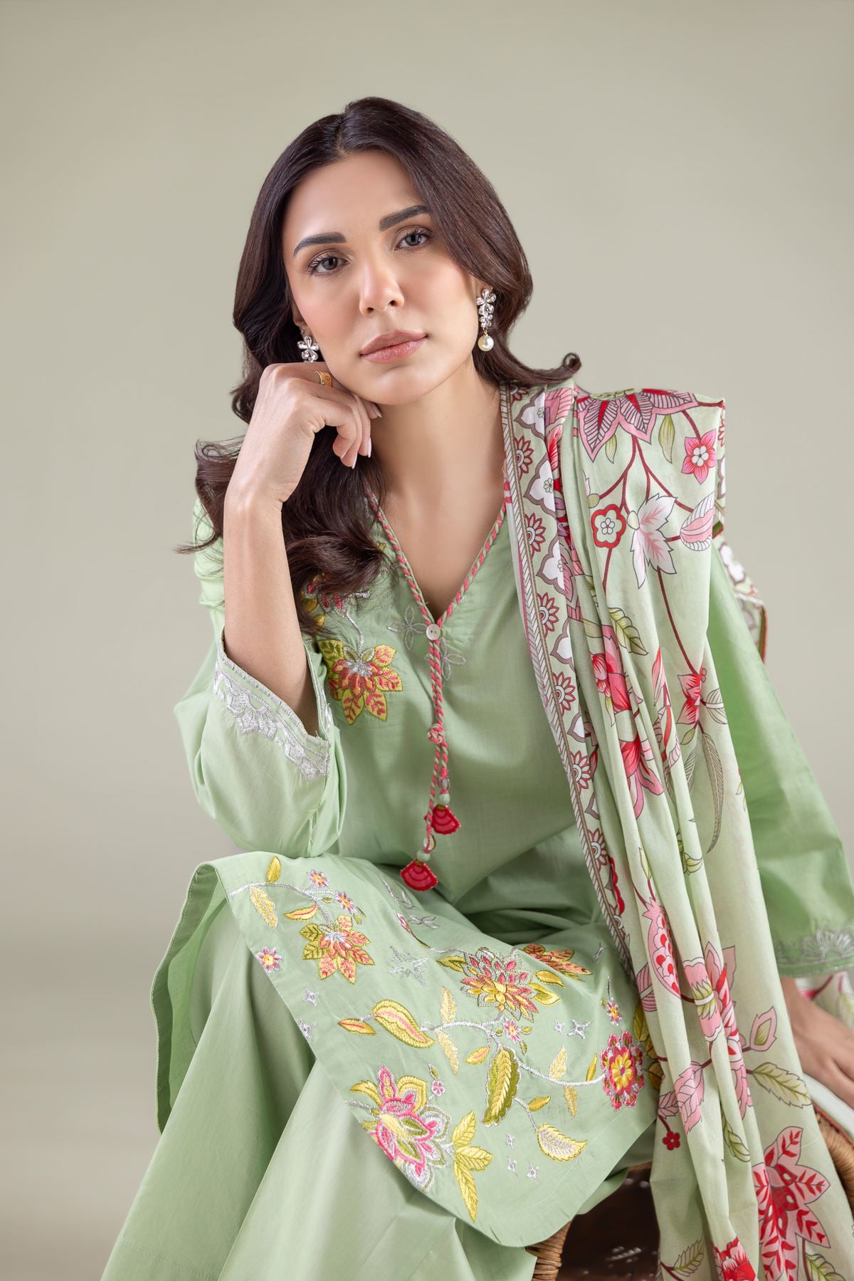Embroidered Cambric Cambric V-Neck Kurta - 1-26-113-A-B-VG