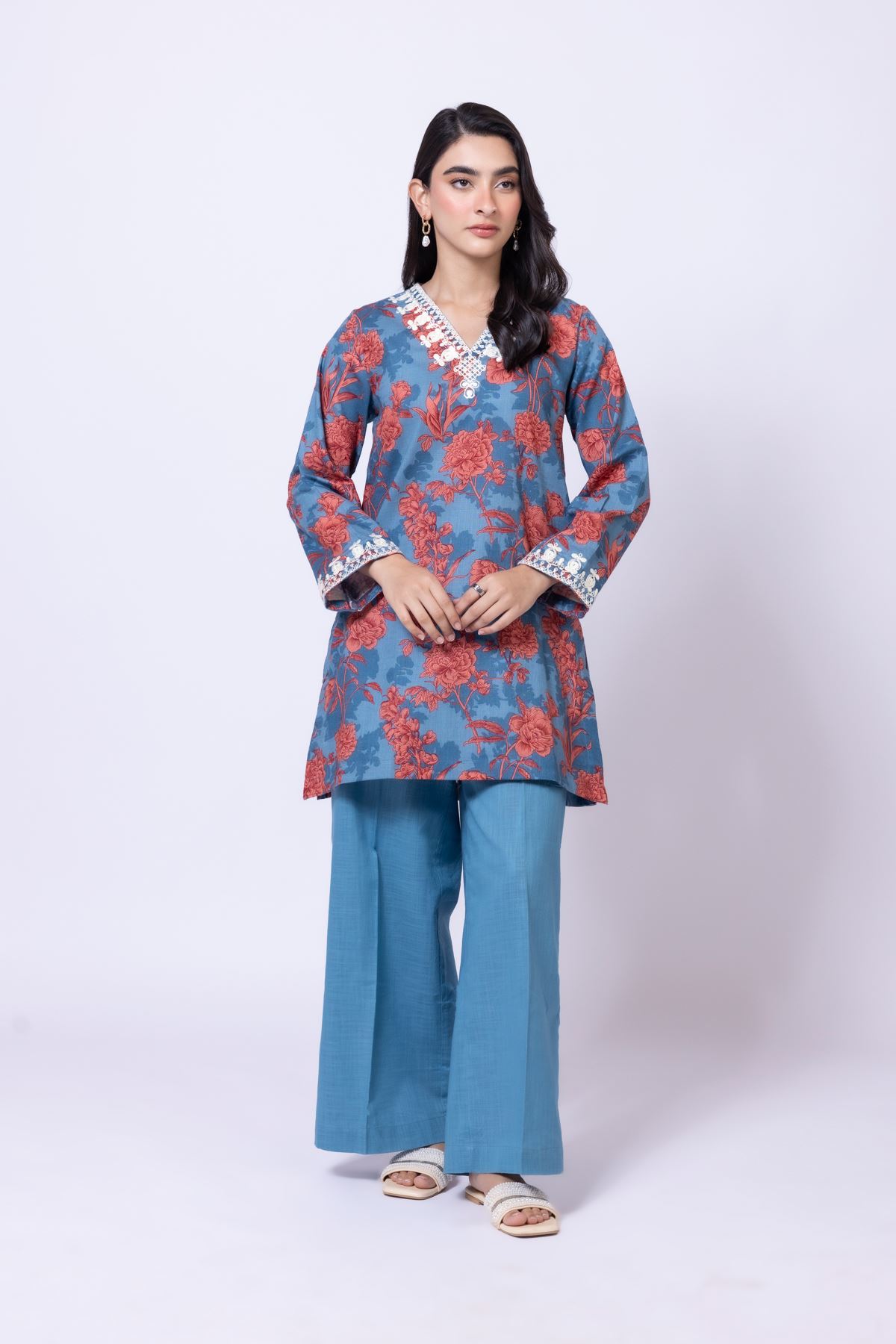 Embroidered Heavy Textured Cotton Kurta - 25-10-11E12-03TB-VG